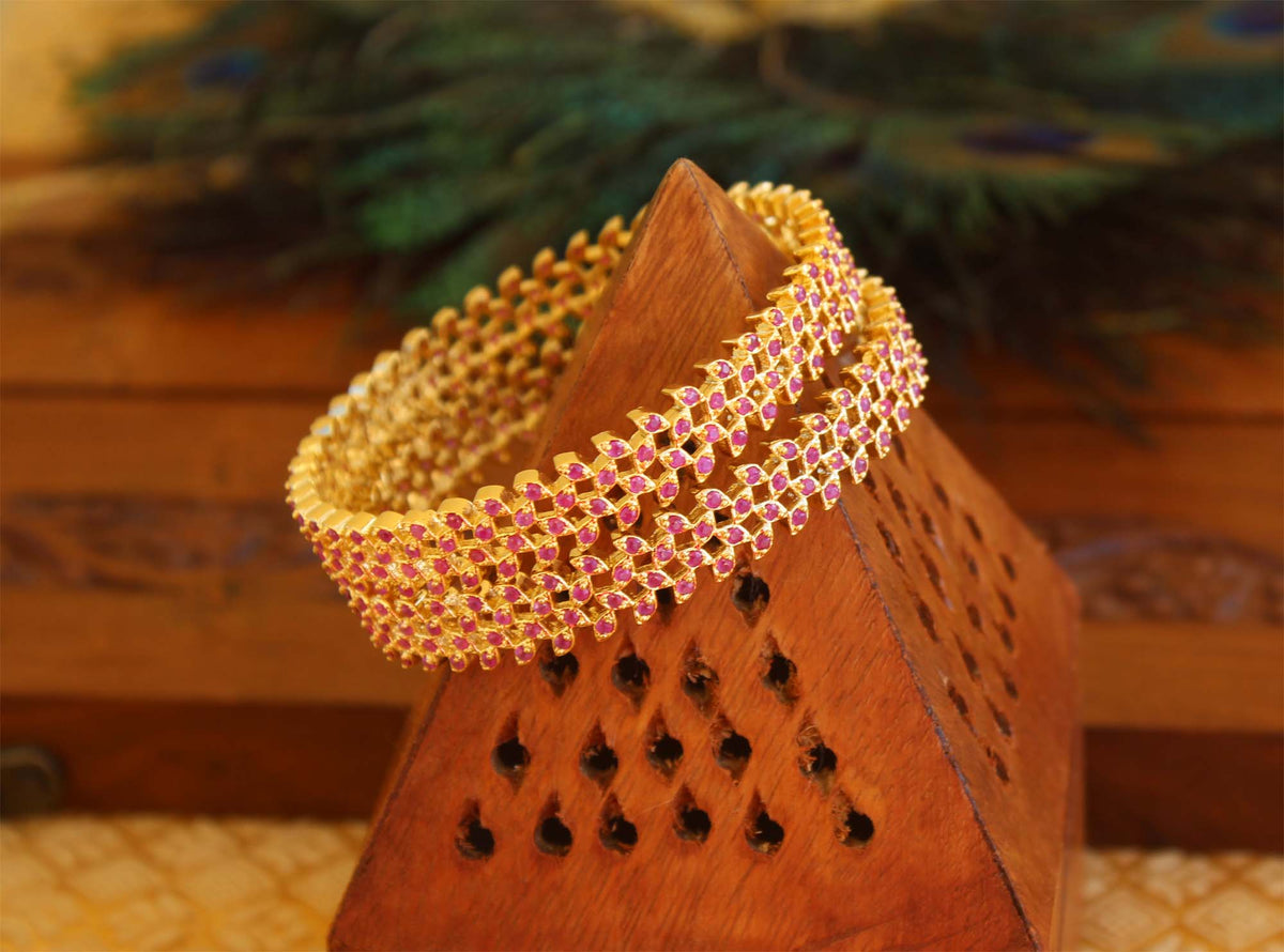 Gold Plated Ruby Stone Bangles T2945