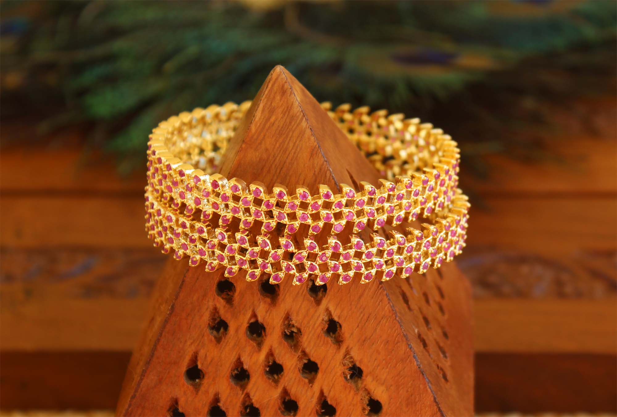 Gold Plated Ruby Stone Bangles T2944
