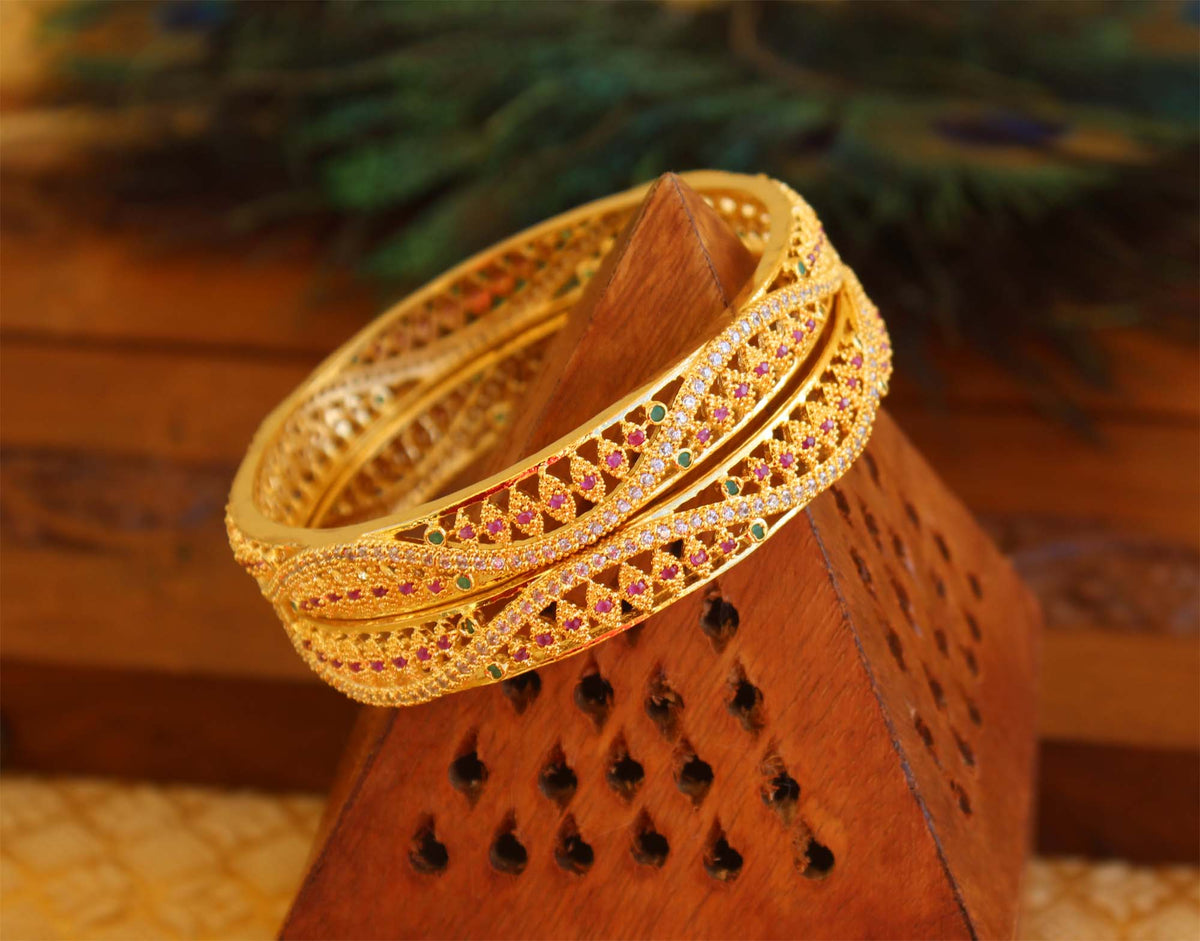Gold Plated CZ Stone Designer Bangles T3020