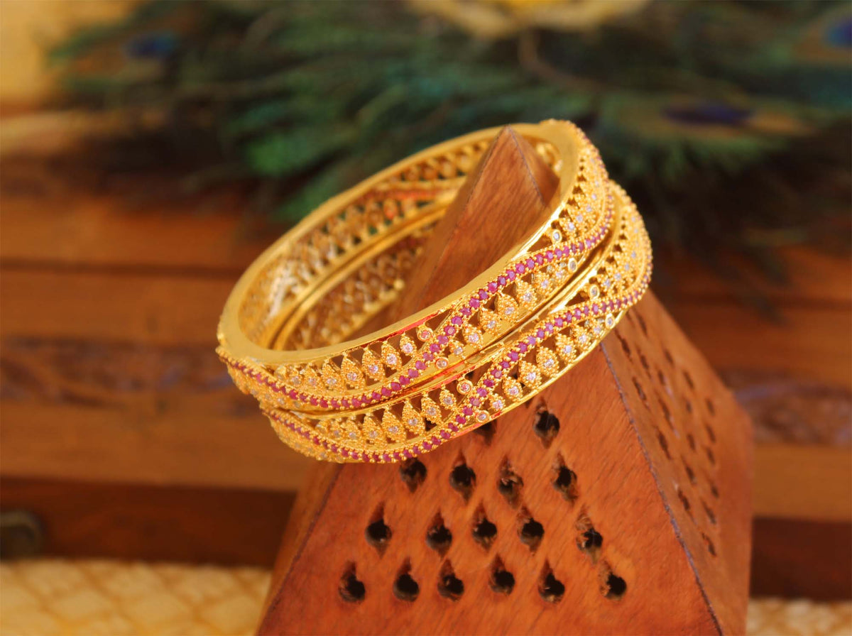 Gold Plated CZ Stone Designer Bangles T3021