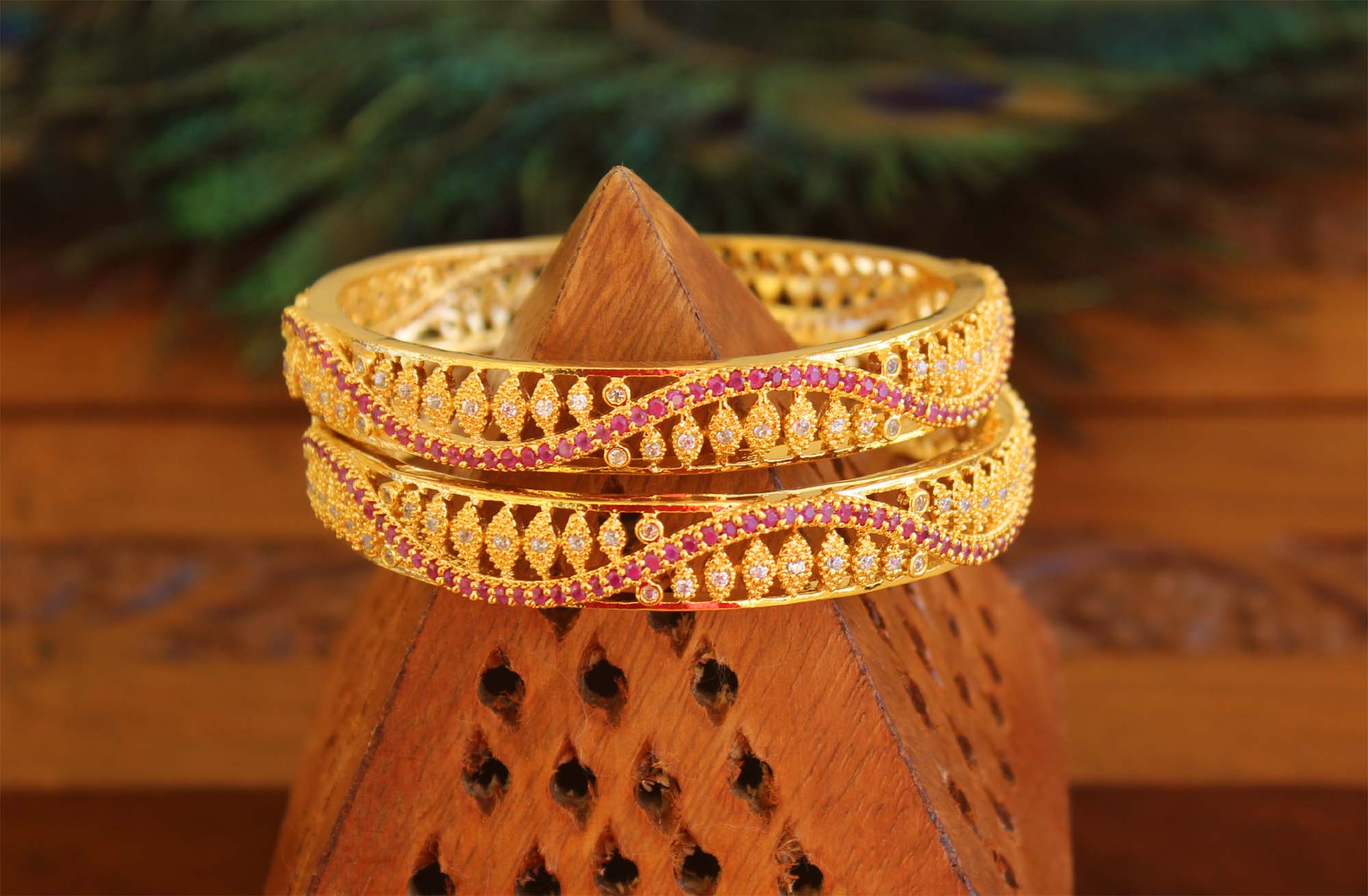 Gold Plated CZ Stone Designer Bangles T3021