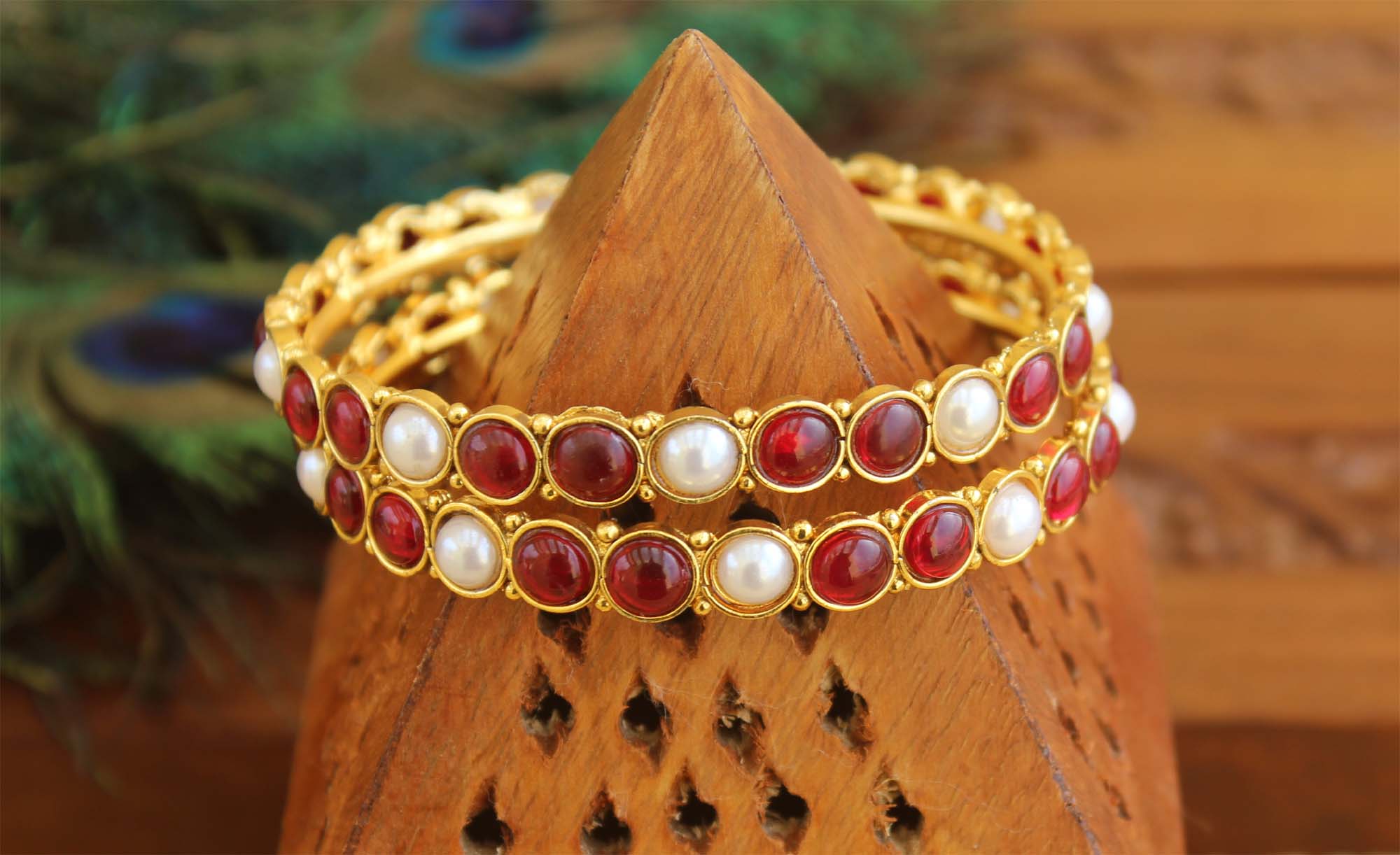 Gold Plated Kempu Stone Bangles T2883