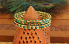 Gold Plated Green Stone Bangles T2947