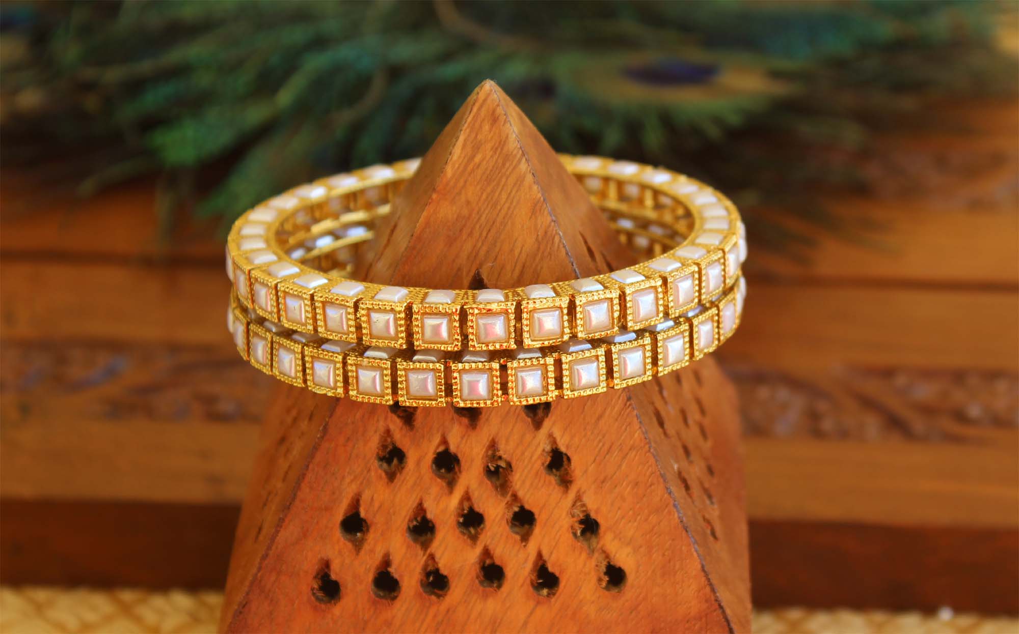 Gold Plated Pearl Stone Bangles T2951