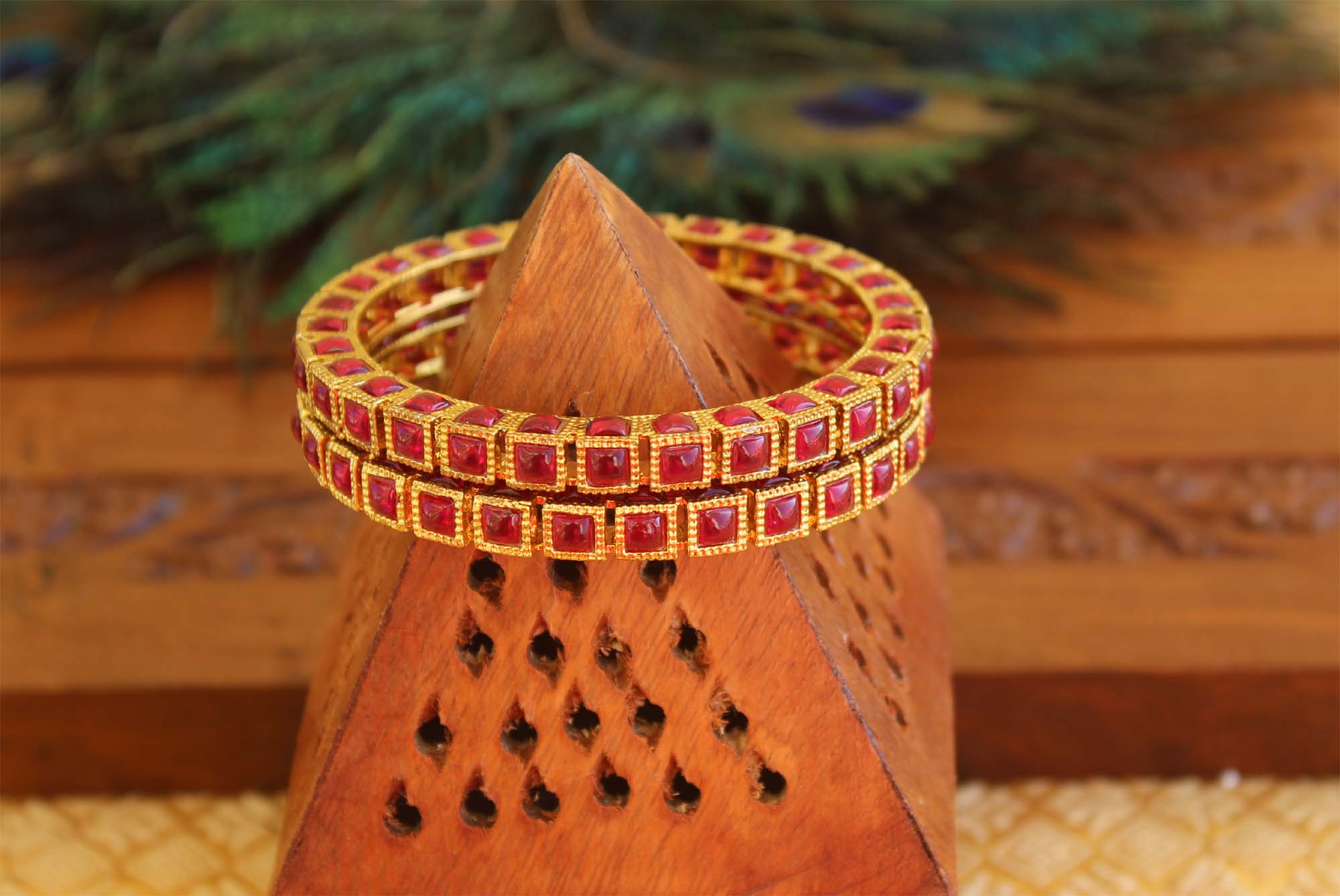 Gold Plated Red Stone Bangles T2952