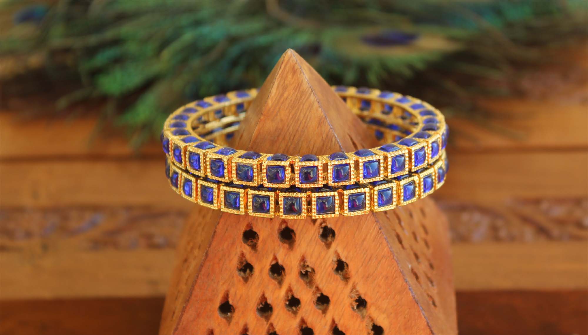 Gold Plated Blue Stone Bangles T2954