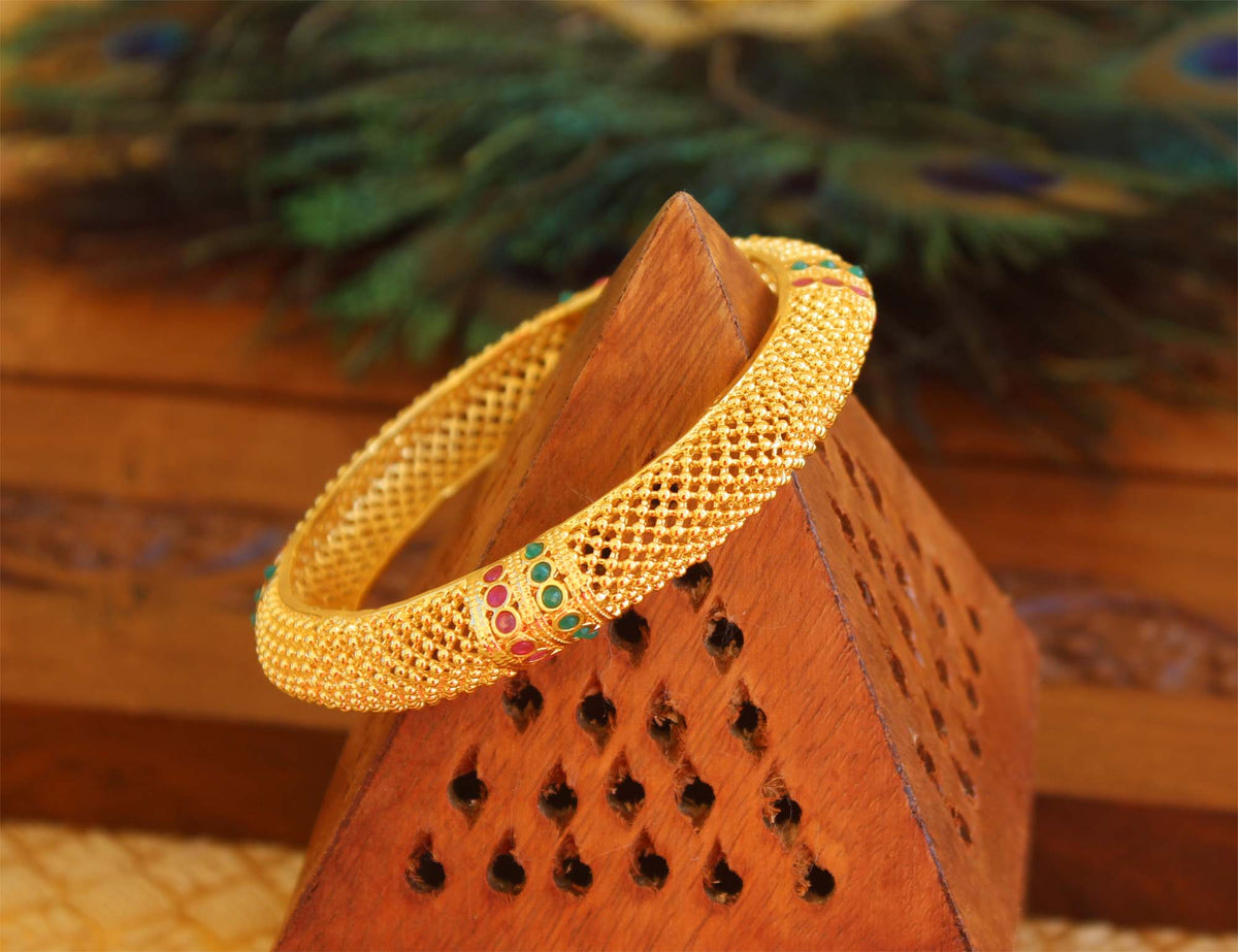 Gold Plated Ruby Stone Bangle T3023