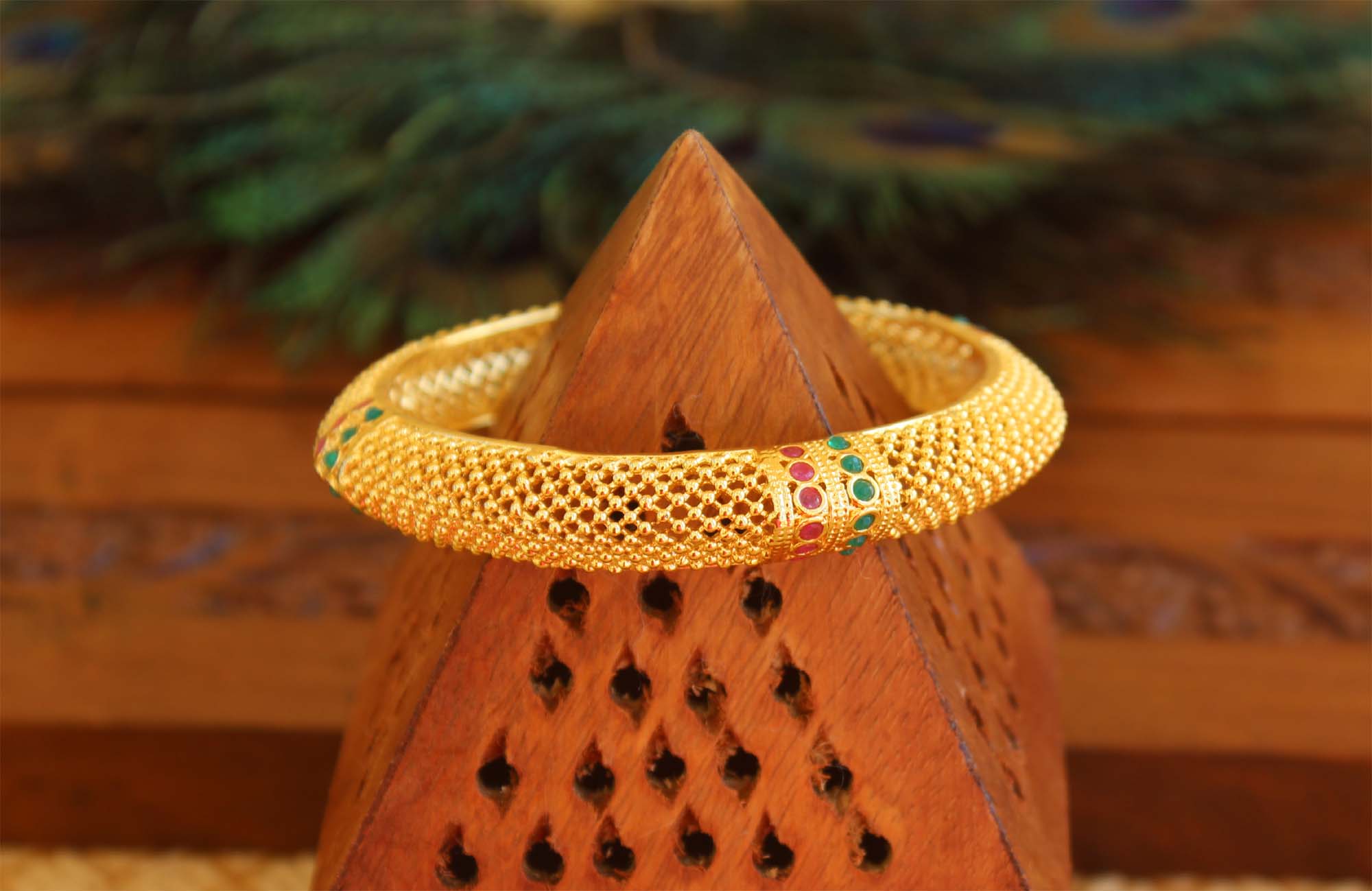 Gold Plated Ruby Stone Bangle T3023