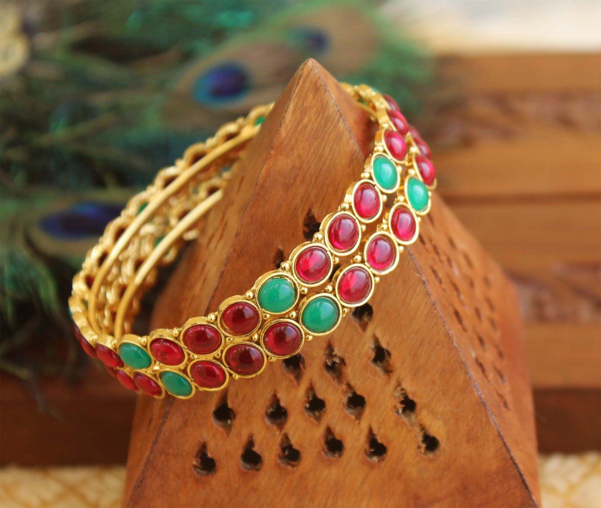 Gold Plated Kempu Stone Bangles T2884