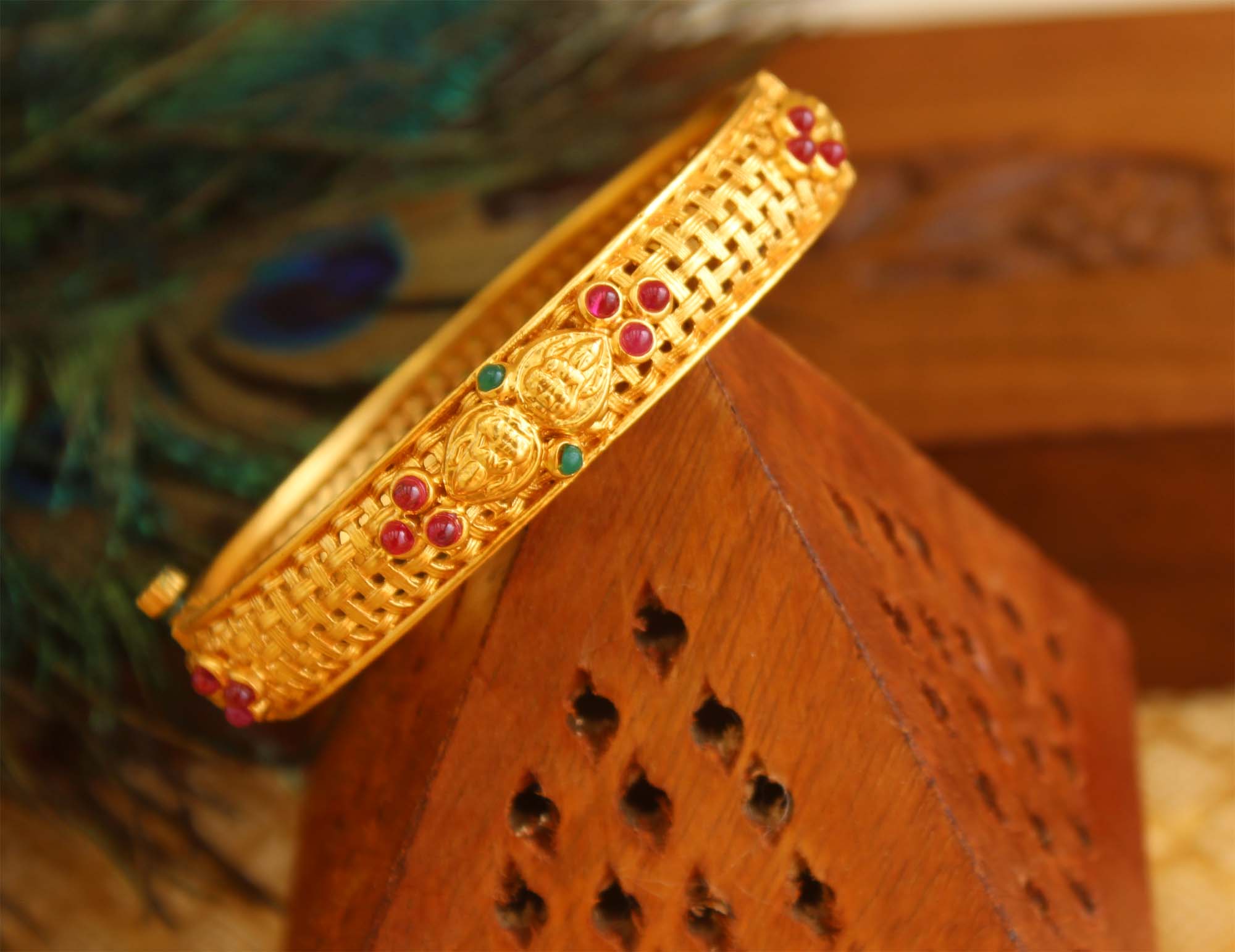 One Gram Gold Temple Stone Kada T3067