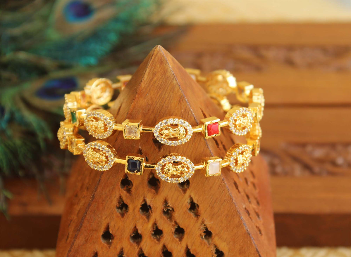 Gold Plated Temple Navaratna Bangles T3041