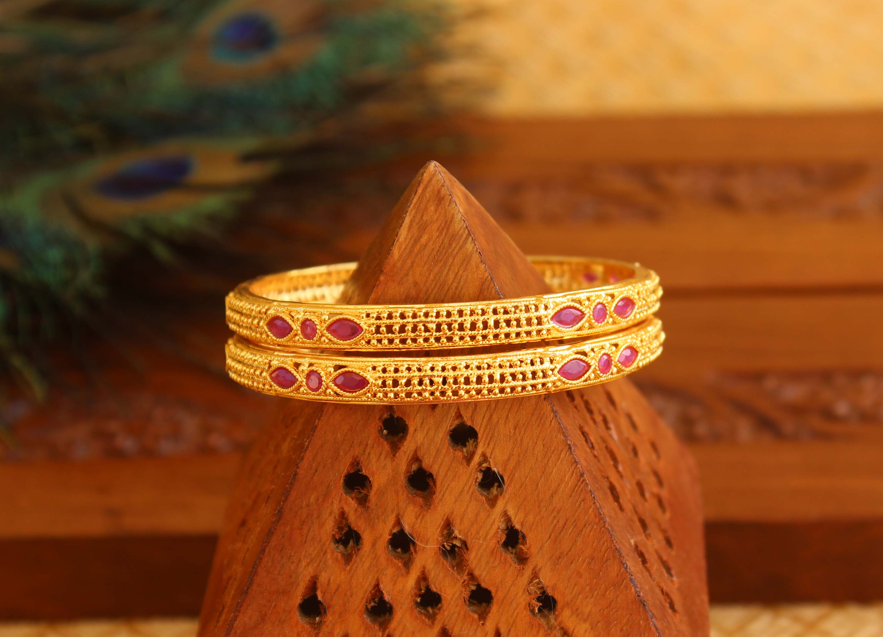 Gold Plated Ruby Stone Bangles T3035