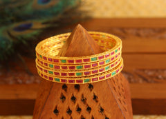 Matte Finish Multi Color Ruby Stone Bangles T3036