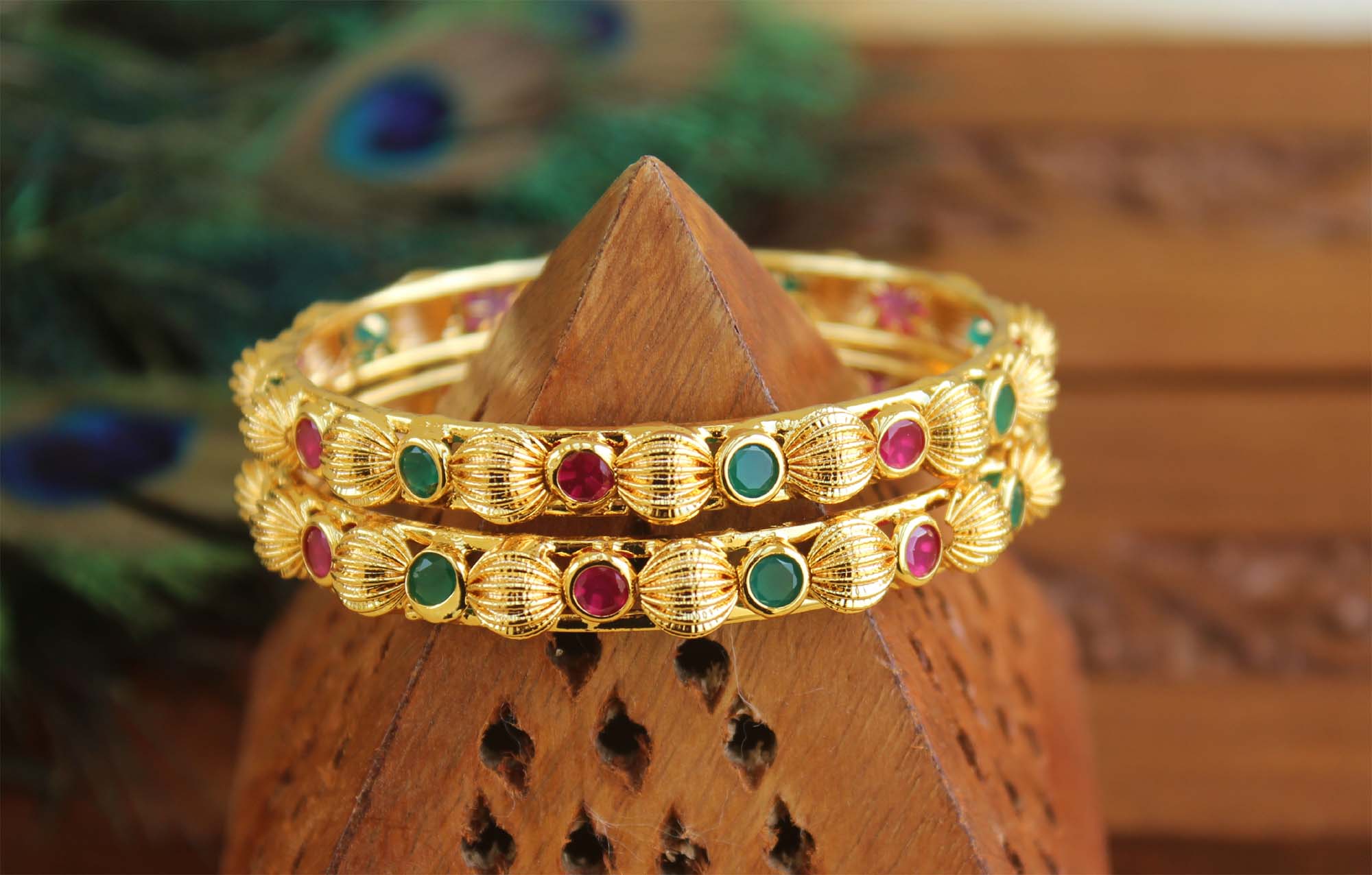 Gold Plated Stylish Stone Bangles T2891