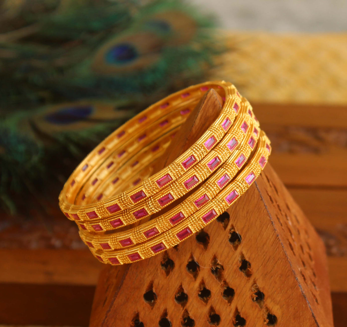 Matte Finish Ruby Stone Bangles T2956