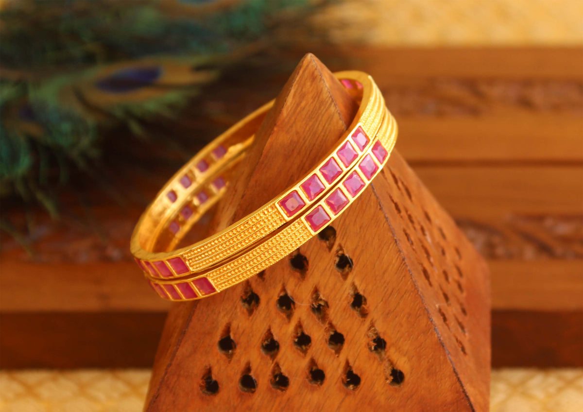 Gold Plated Pink Stone Bangles T2959