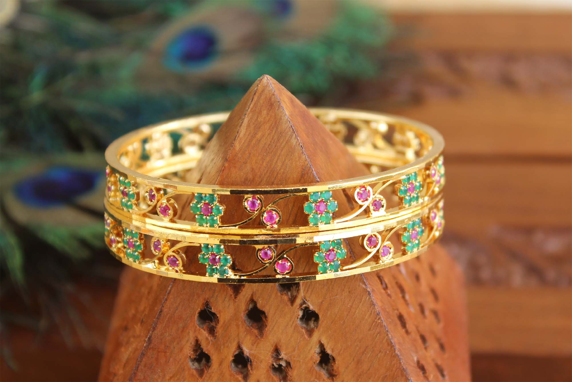 Gold Plated Floral Stone Bangles T2894