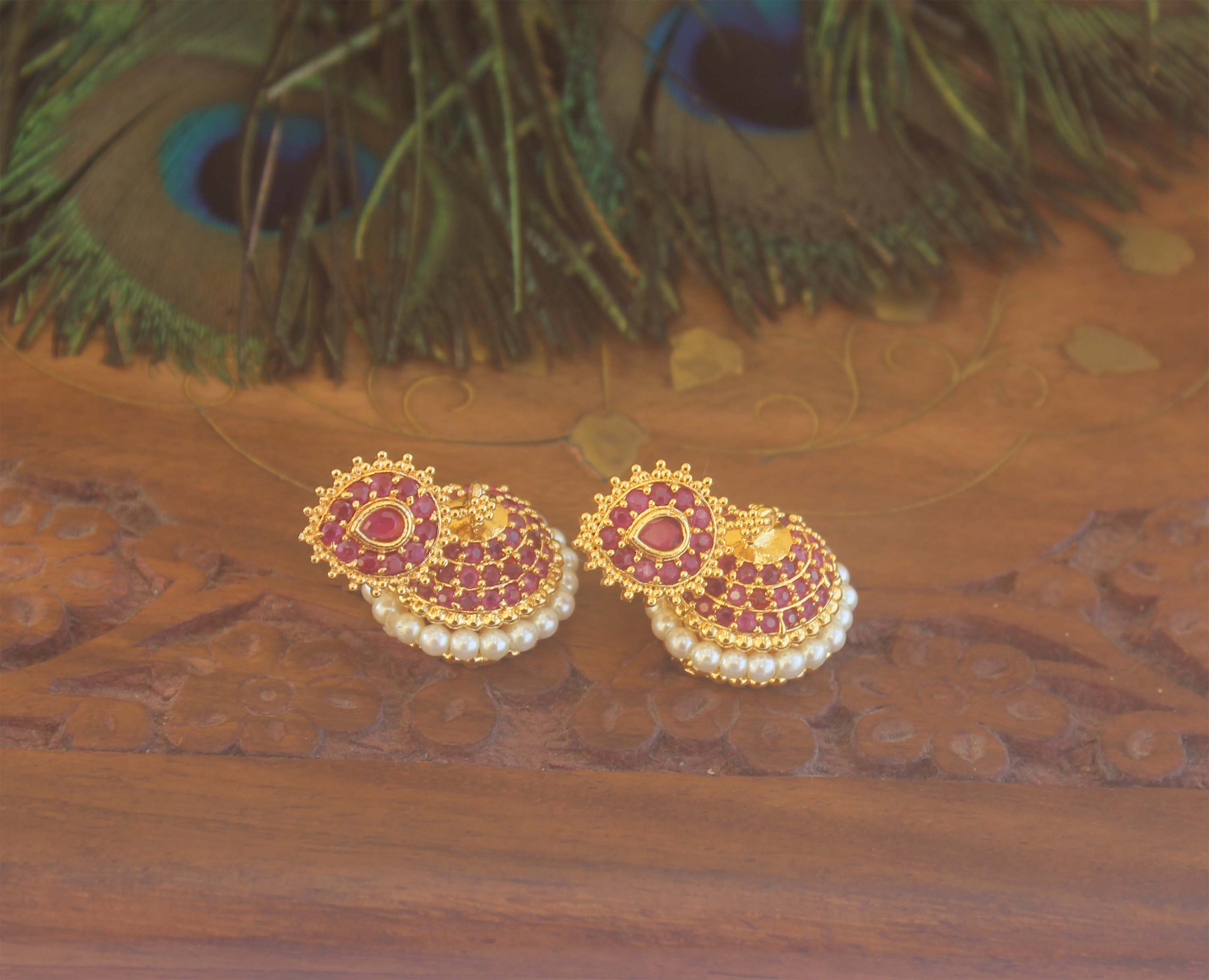 Gold Plated Pink Stone Jumkas T2162