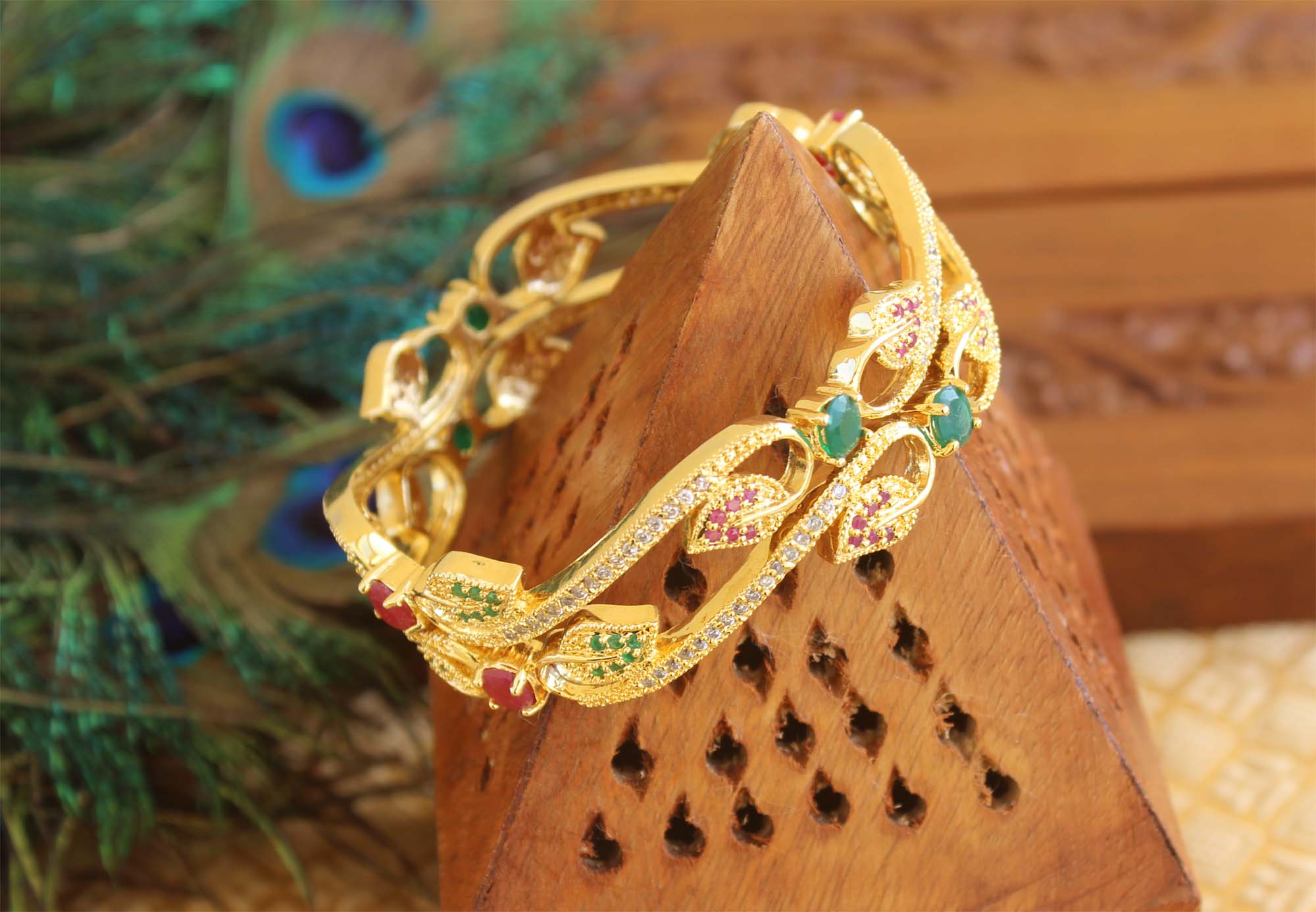 CZ Stone Gold Plated Stylish Floral Bangles T2896