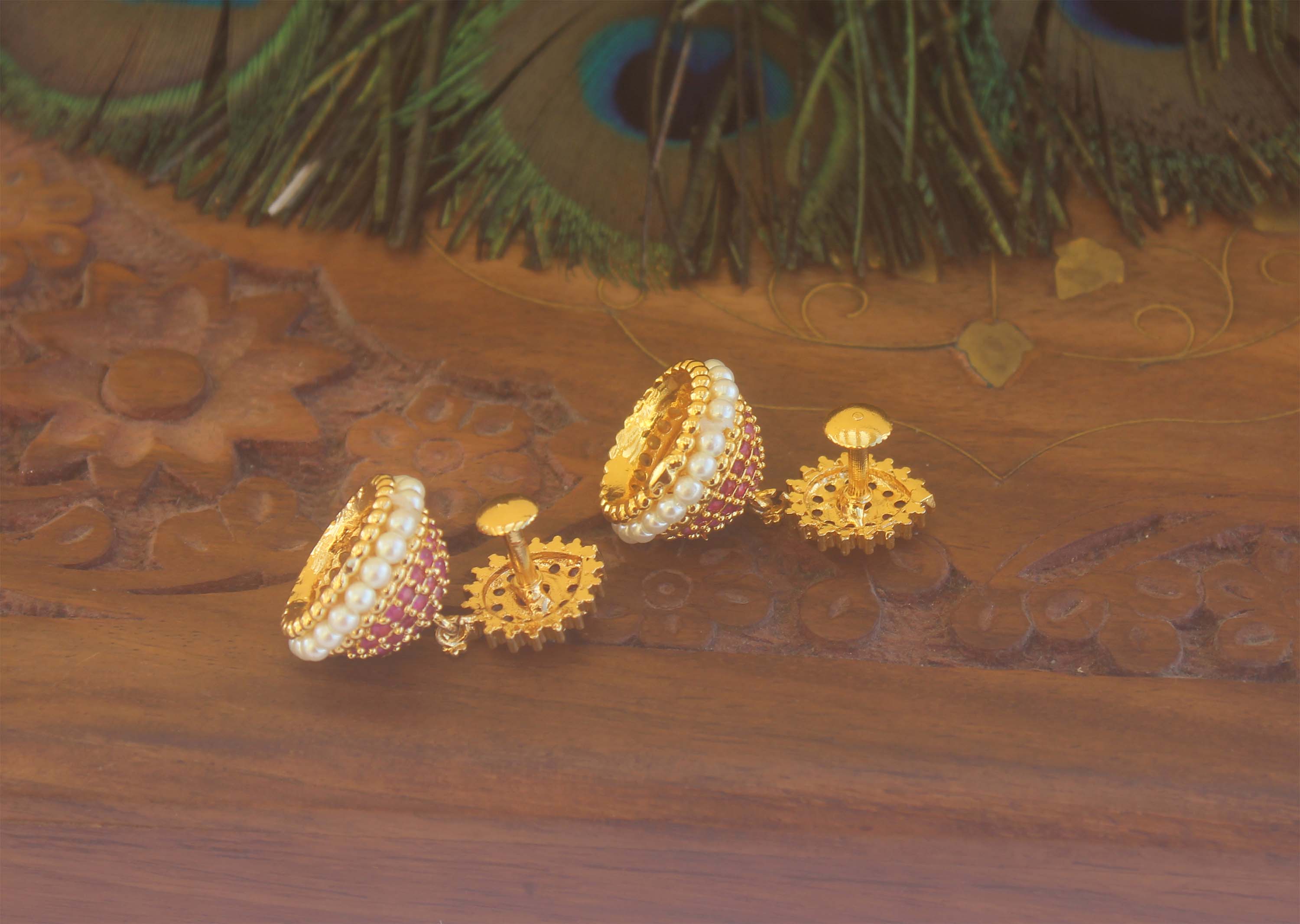 Gold Plated Pink Stone Jumkas T2162