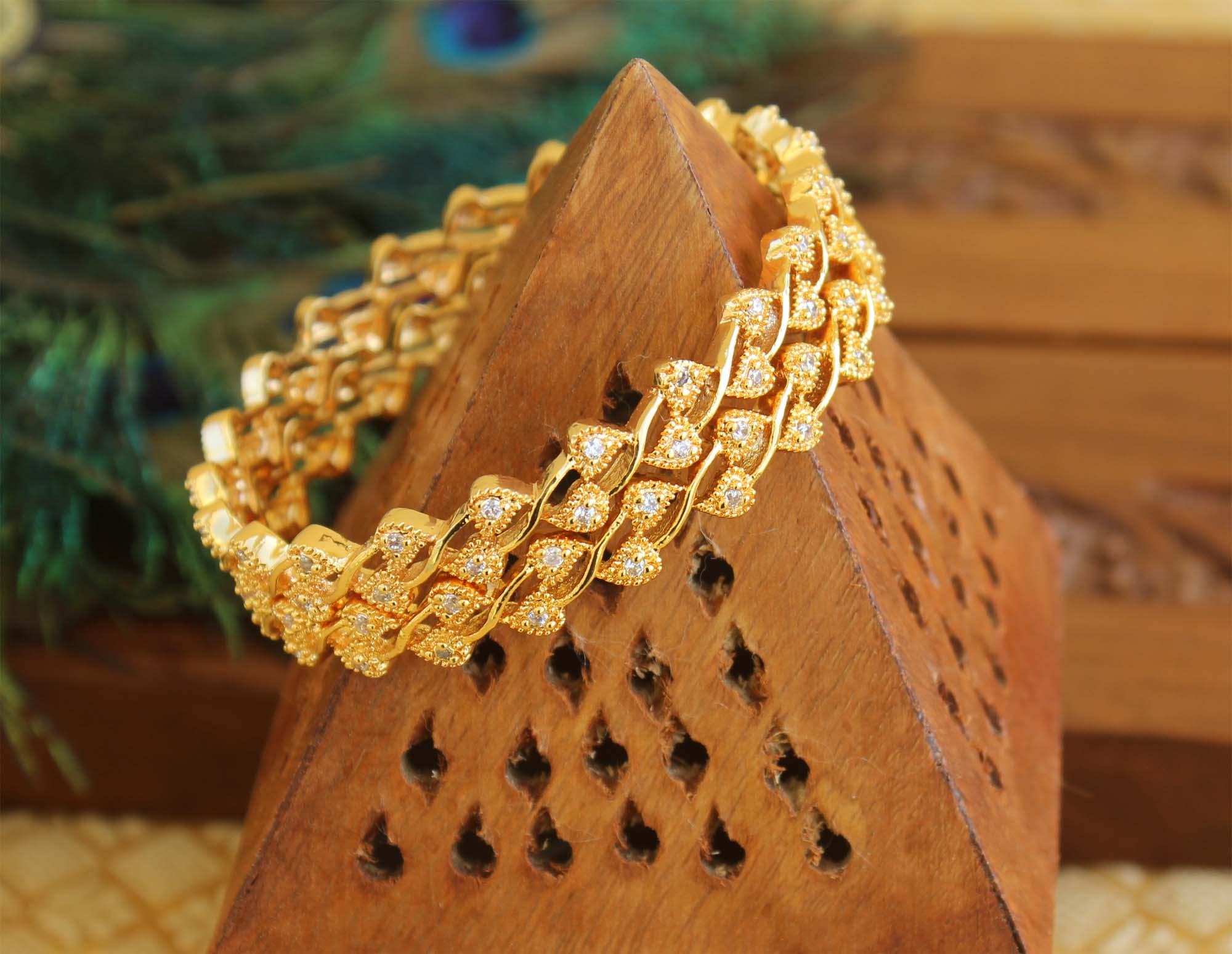 Gold Plated White Stone Bangles T2901