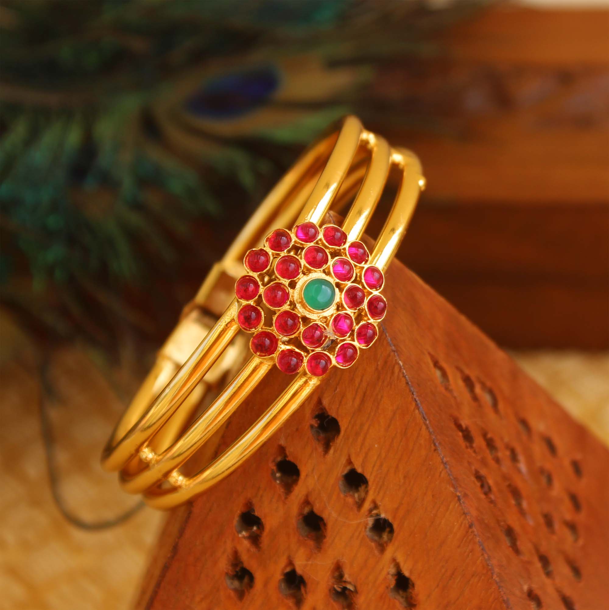 Gold Plated Multi Color Stone Kada T3100