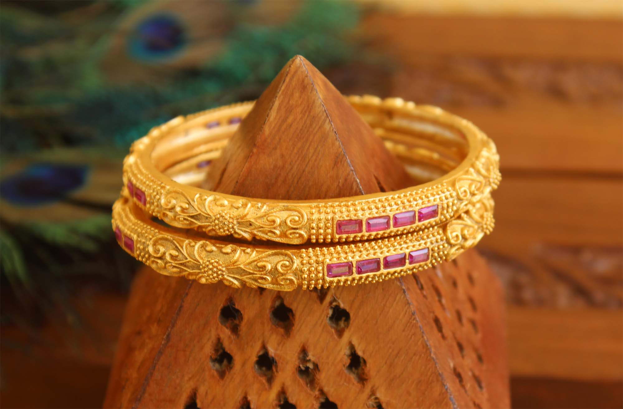 Matte Finish Ruby Stone Bangles T2904