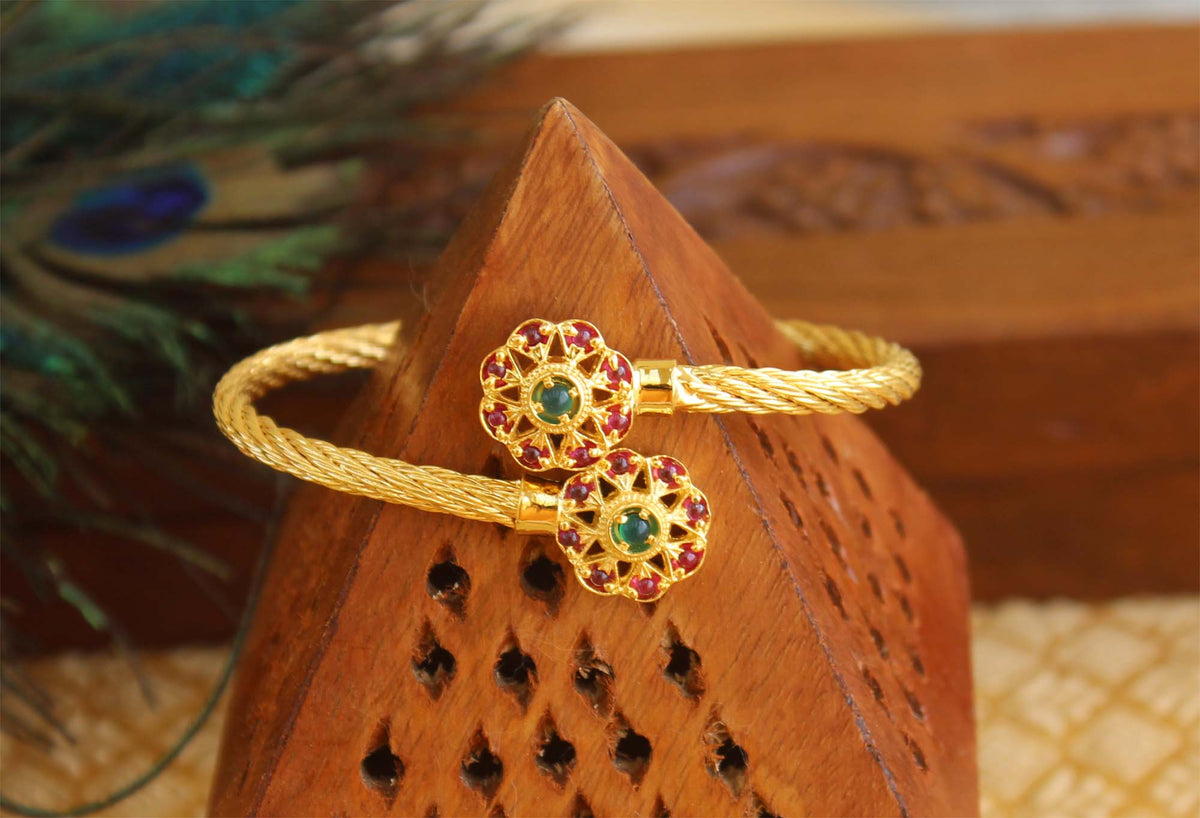 Gold Plated Multi Color Stone Floral Kada T3103
