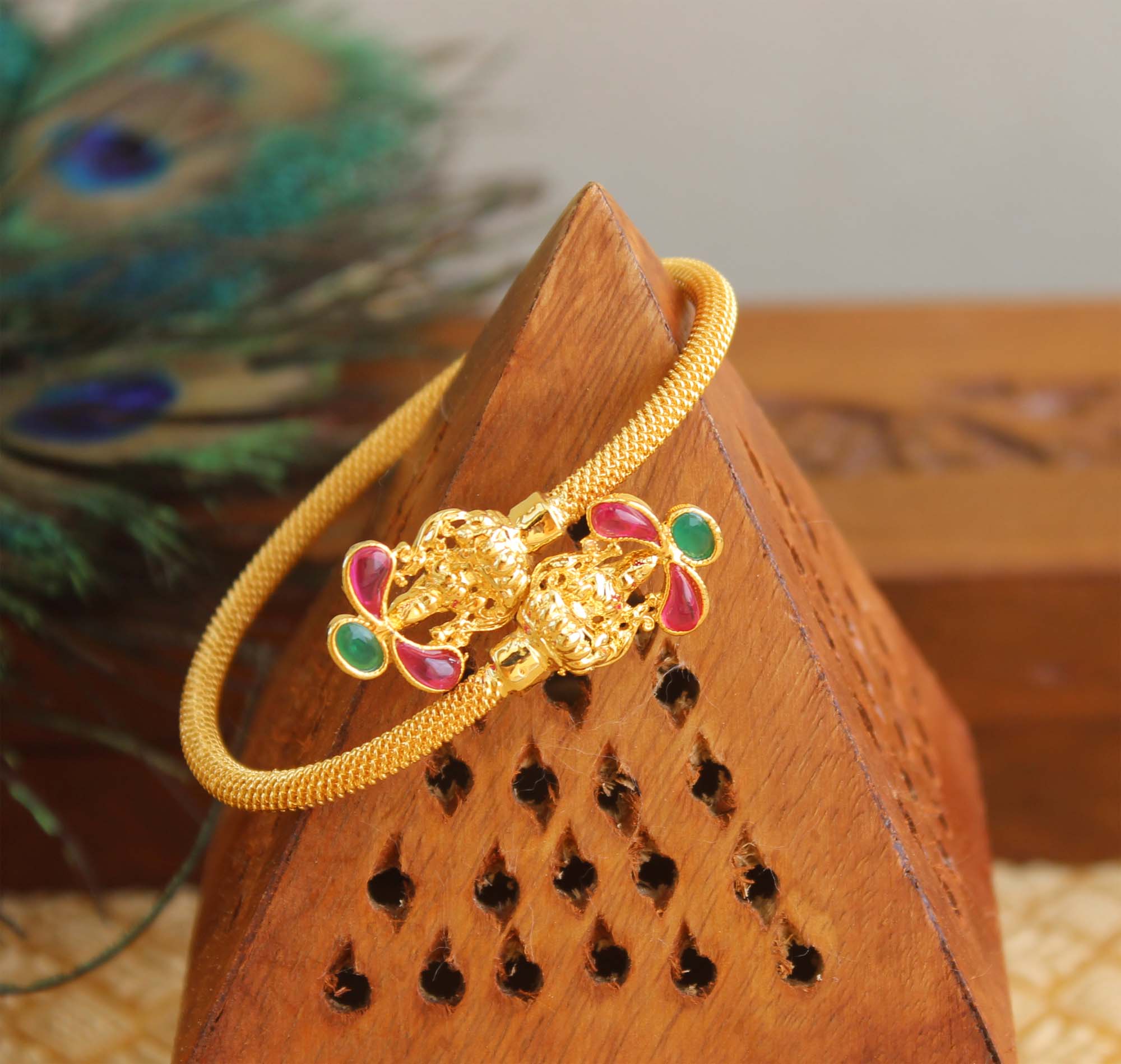 Gold Plated Temple Stone Kada T3077