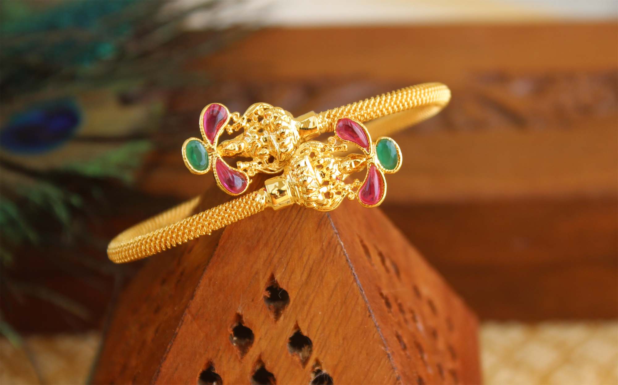 Gold Plated Temple Stone Kada T3077