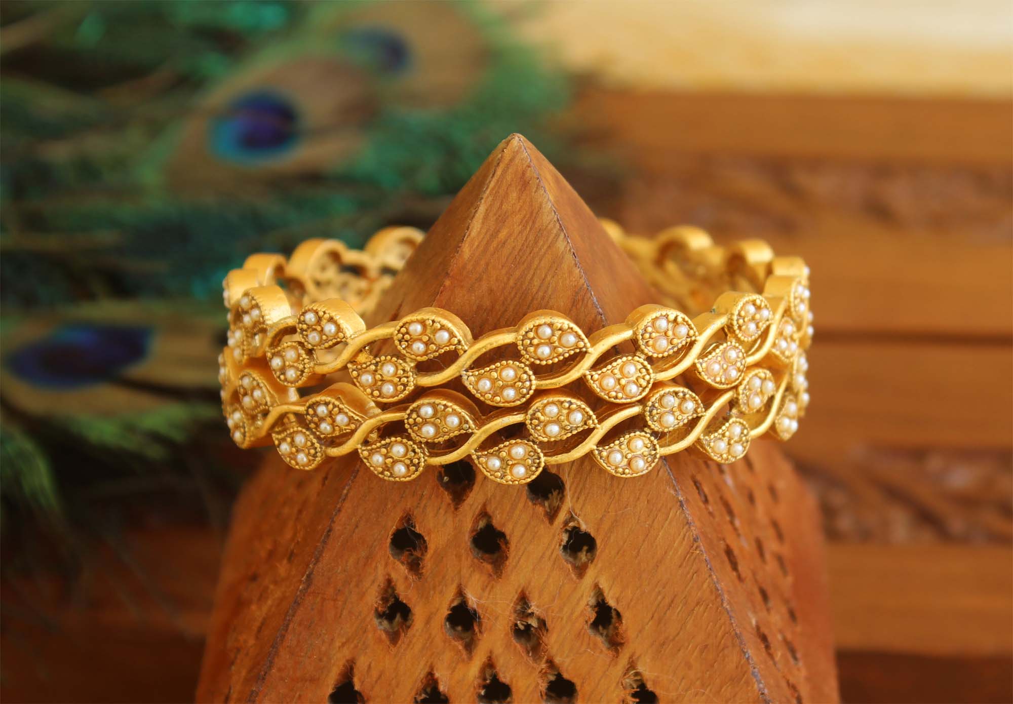 Matte Finish Mango Pearl Bangles T2910