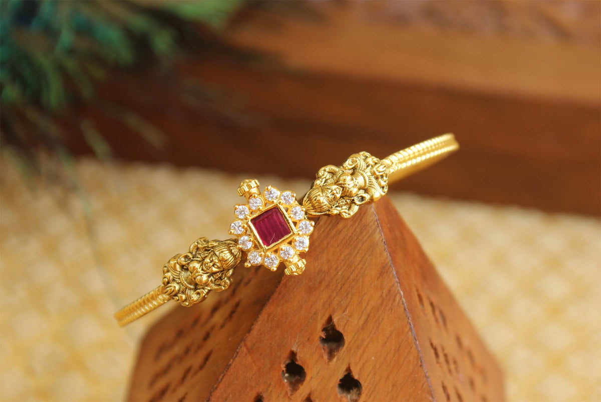 Gold Plated Temple Stone Kada Bangle T2455