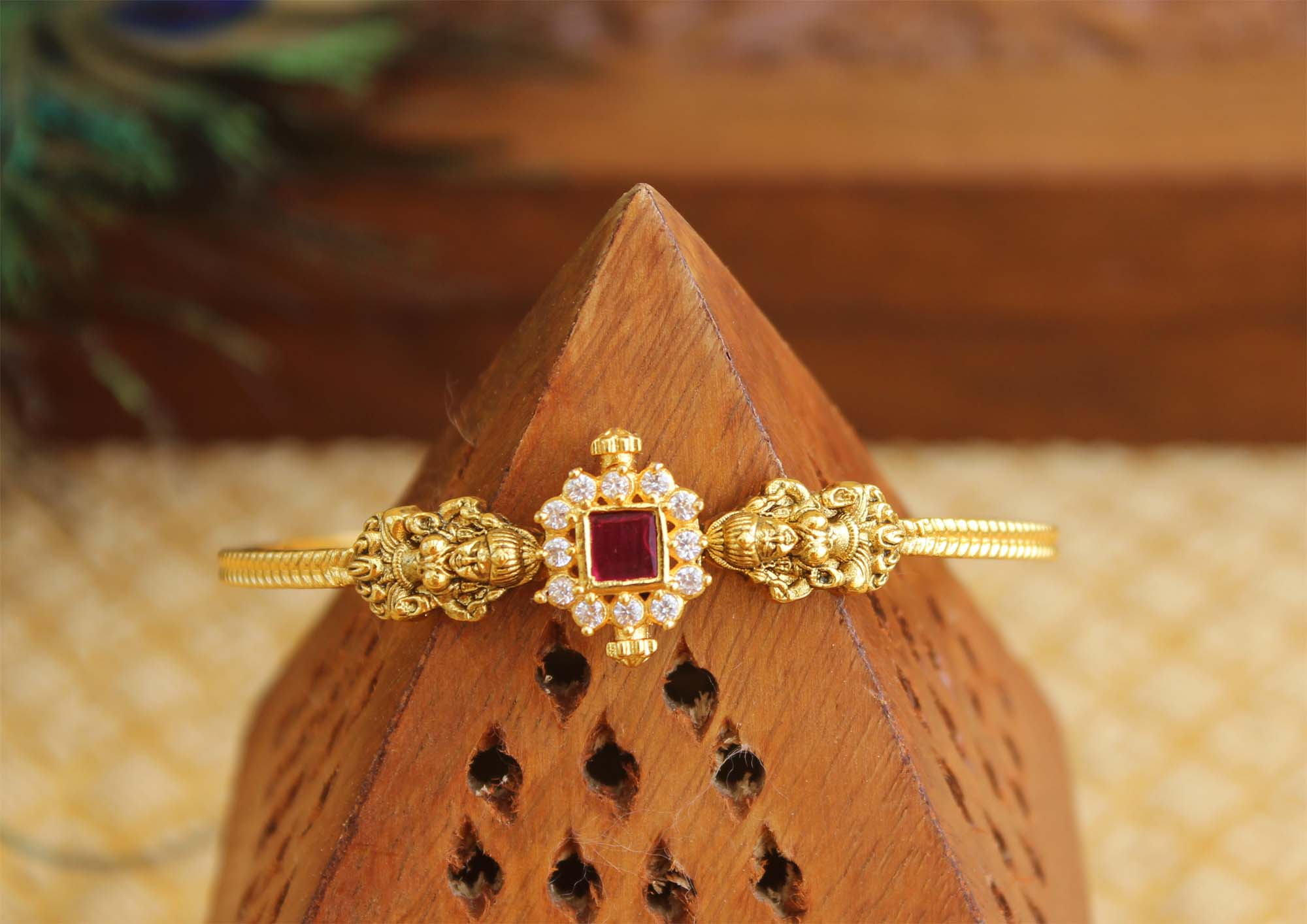 Gold Plated Temple Stone Kada Bangle T2455