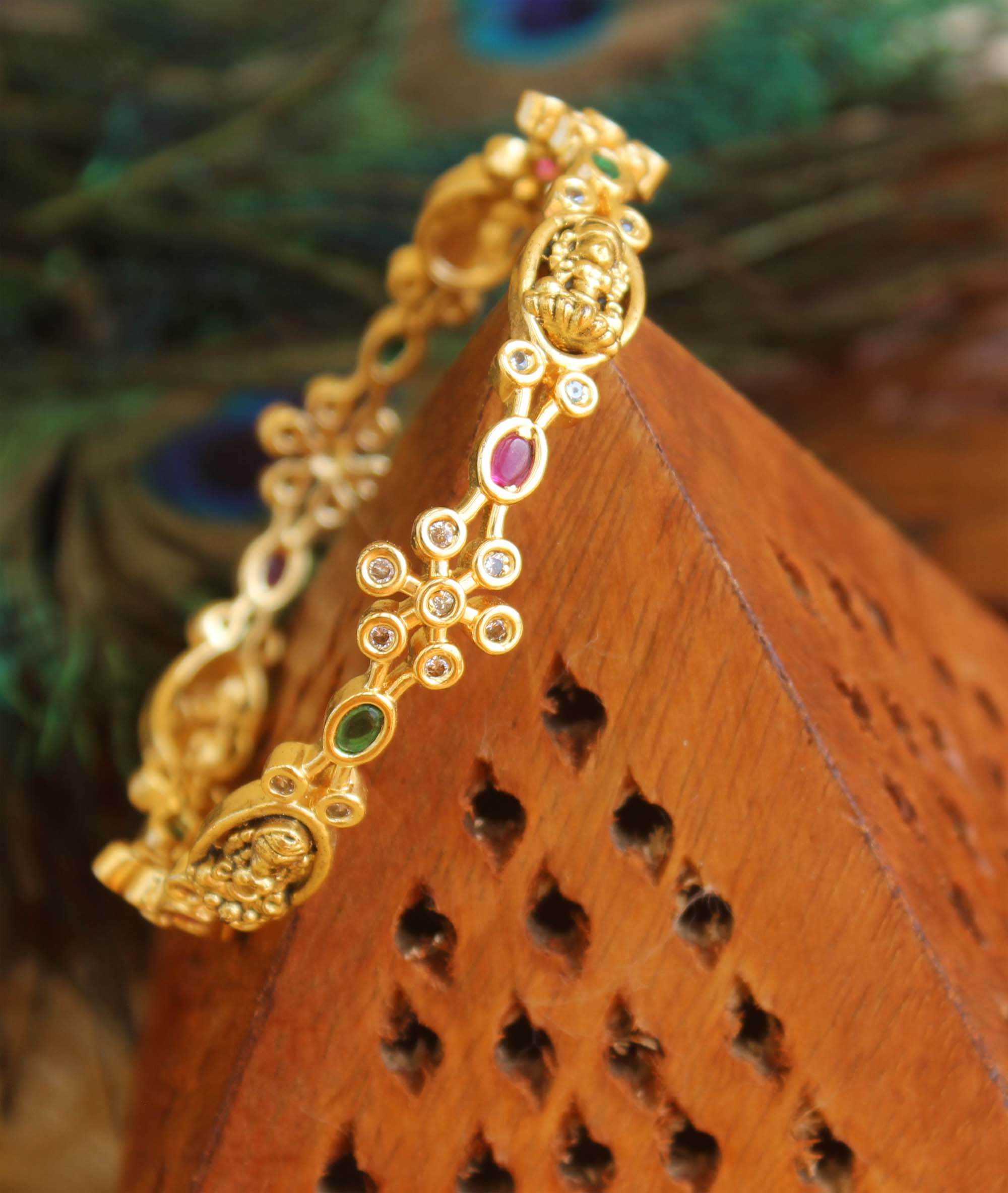 Matte Finish Temple Multi Color Stone Bangle T3047