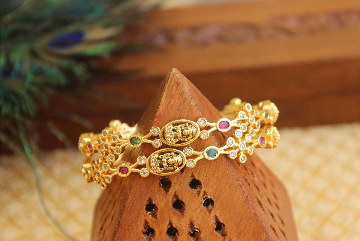 Matte Finish Temple Multi Color Stone Bangles T3048