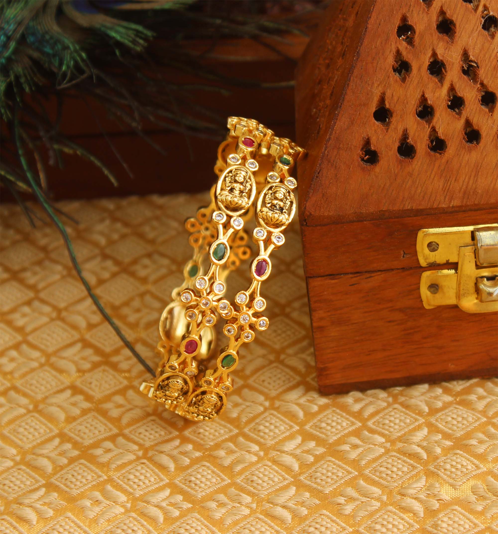 Matte Finish Temple Multi Color Stone Bangles T3050