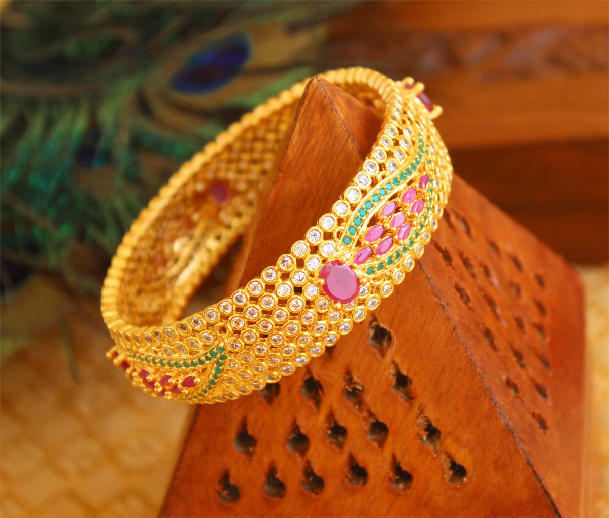 Gold Plated CZ Ruby Stone Bangle T3098