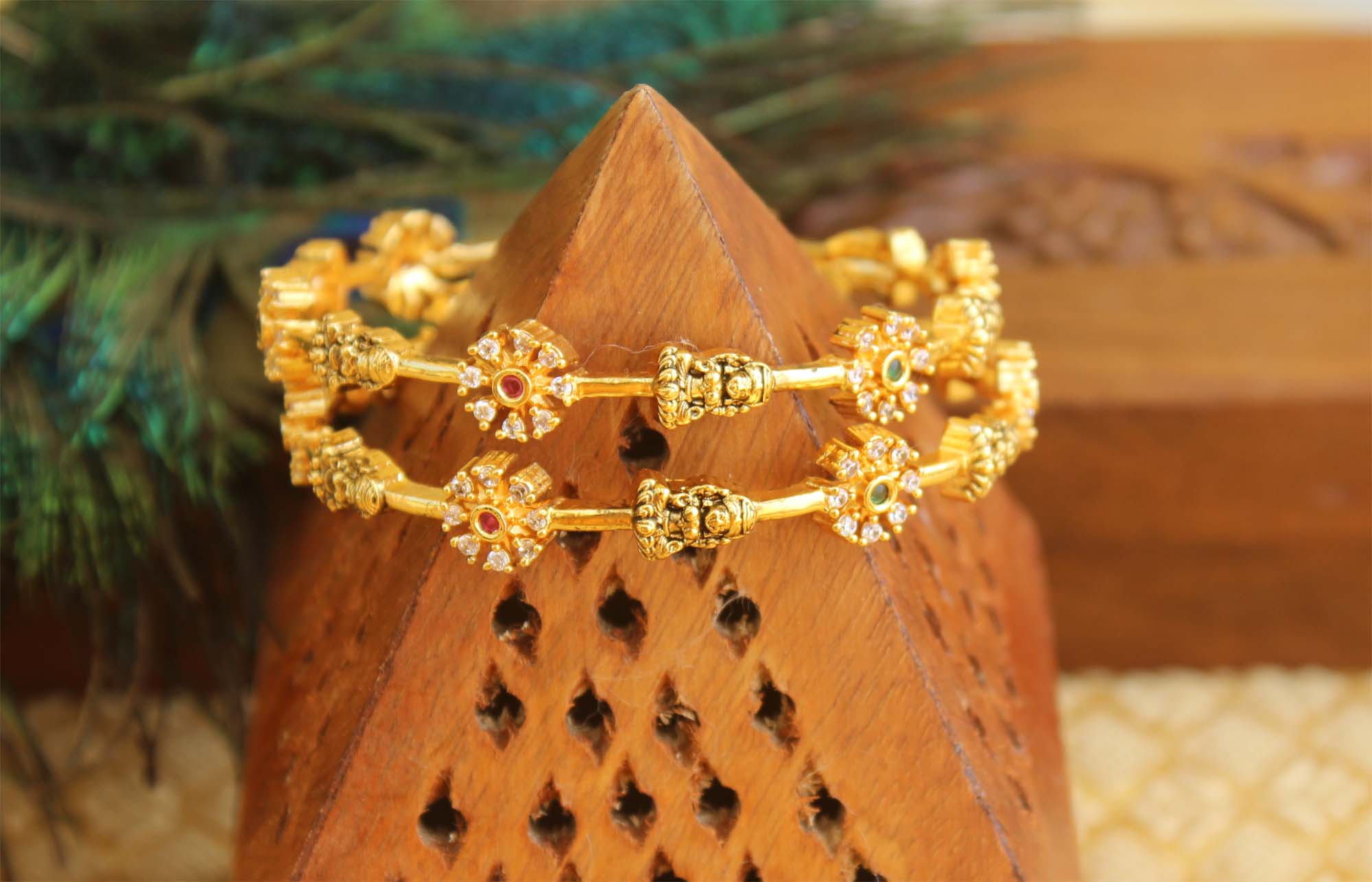 Matte Finish Temple Lakshmi Bangles T3051