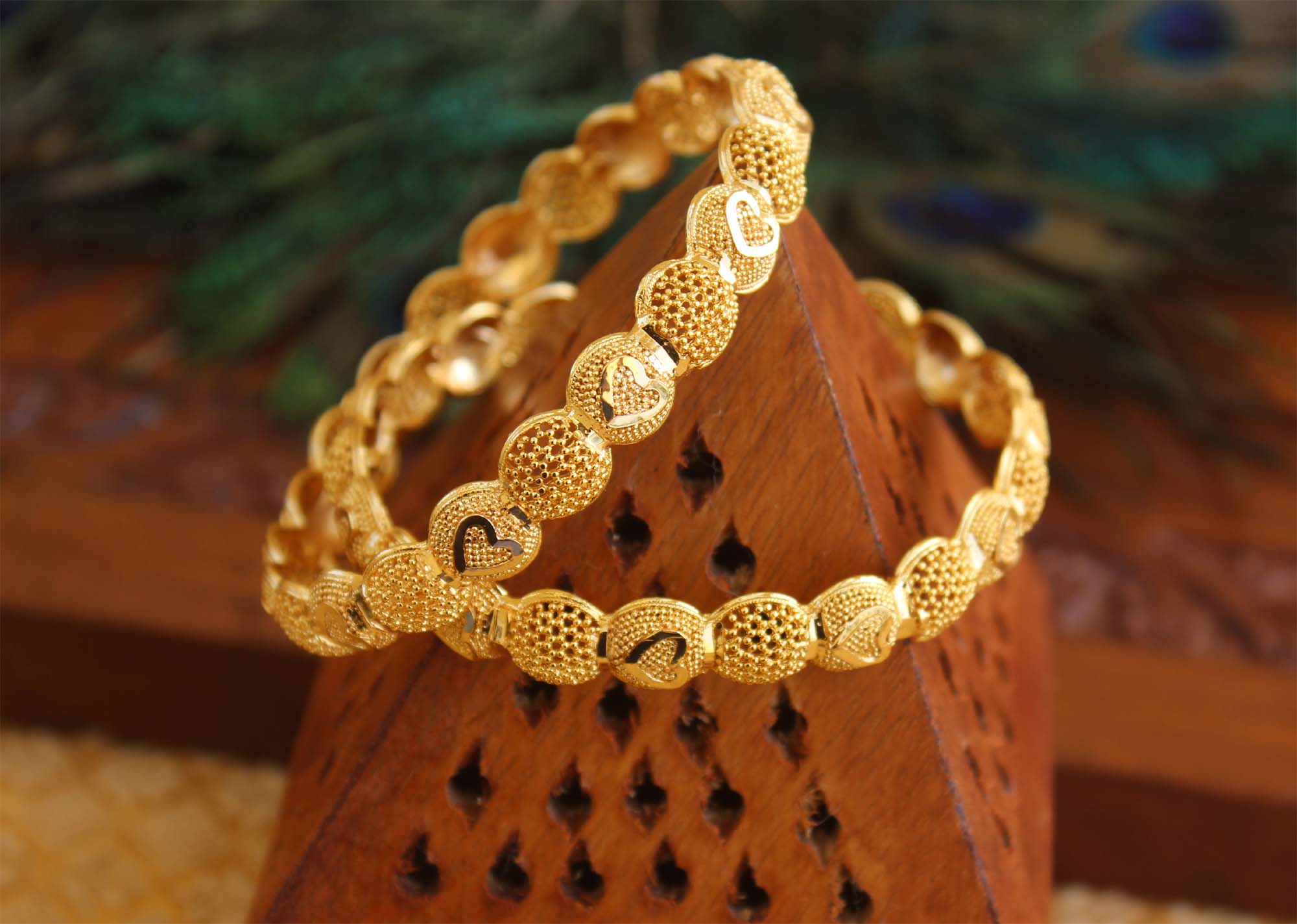 Gold Plated Heart Designer Bangles T3018