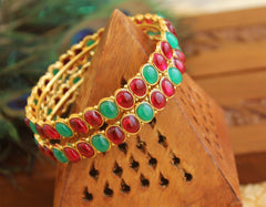 Gold Plated Kempu Stone Bangles T2881