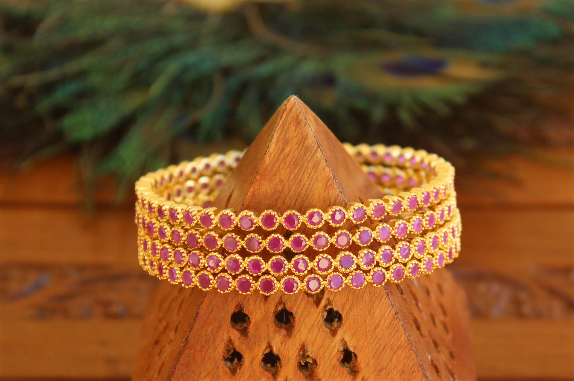 Gold Plated Pink Stone Bangles T2963