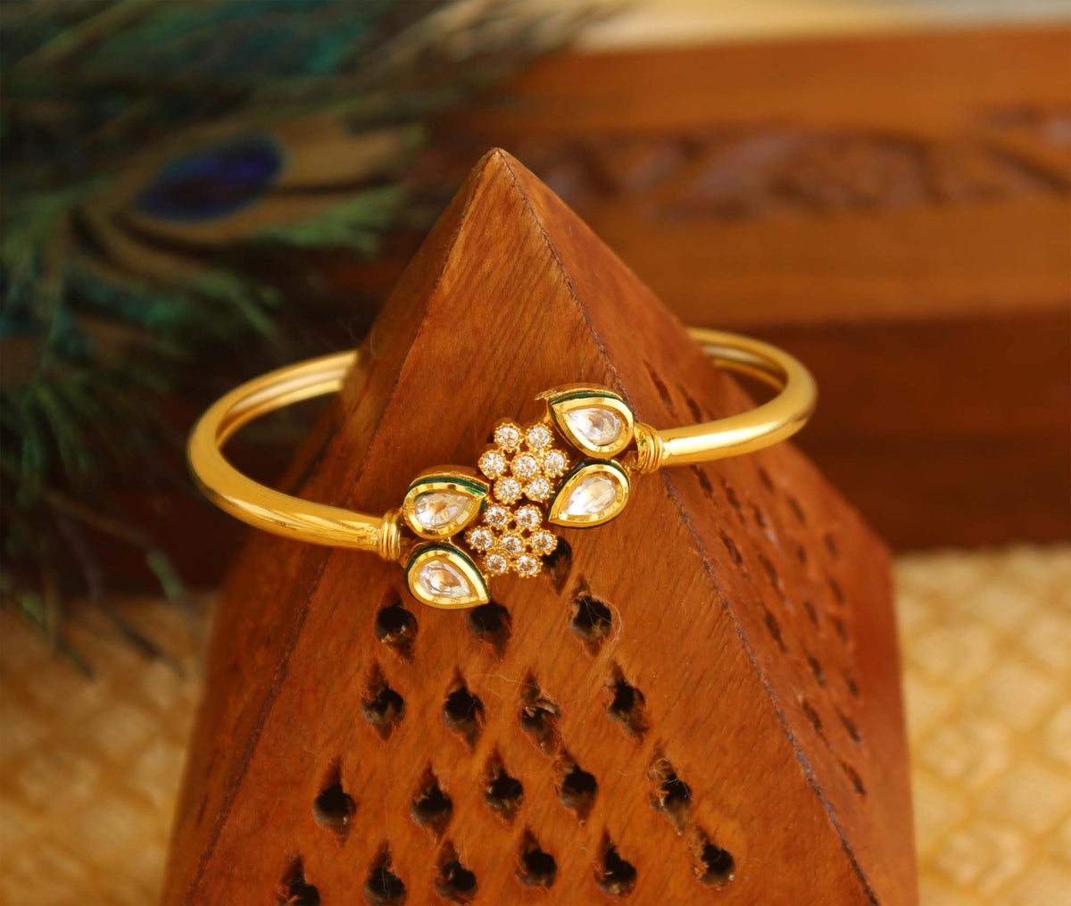 Gold Plated Floral Stone Kada T3115