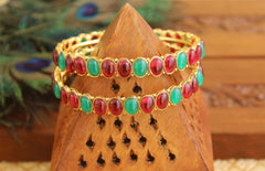 Gold Plated Kempu Stone Bangles T2881