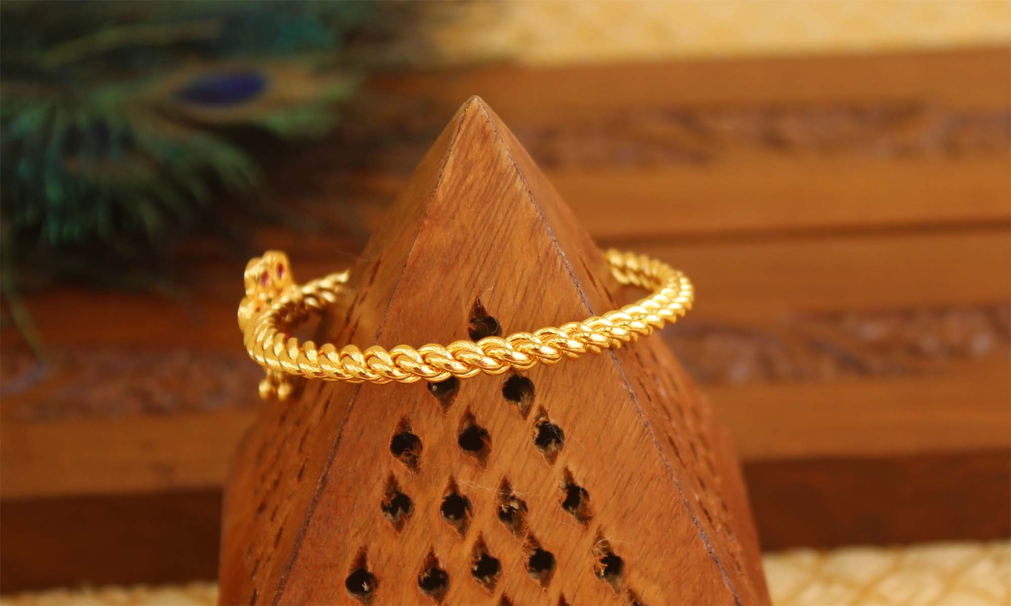 Antique Gold Plated Multi Color Stone Kada T3111