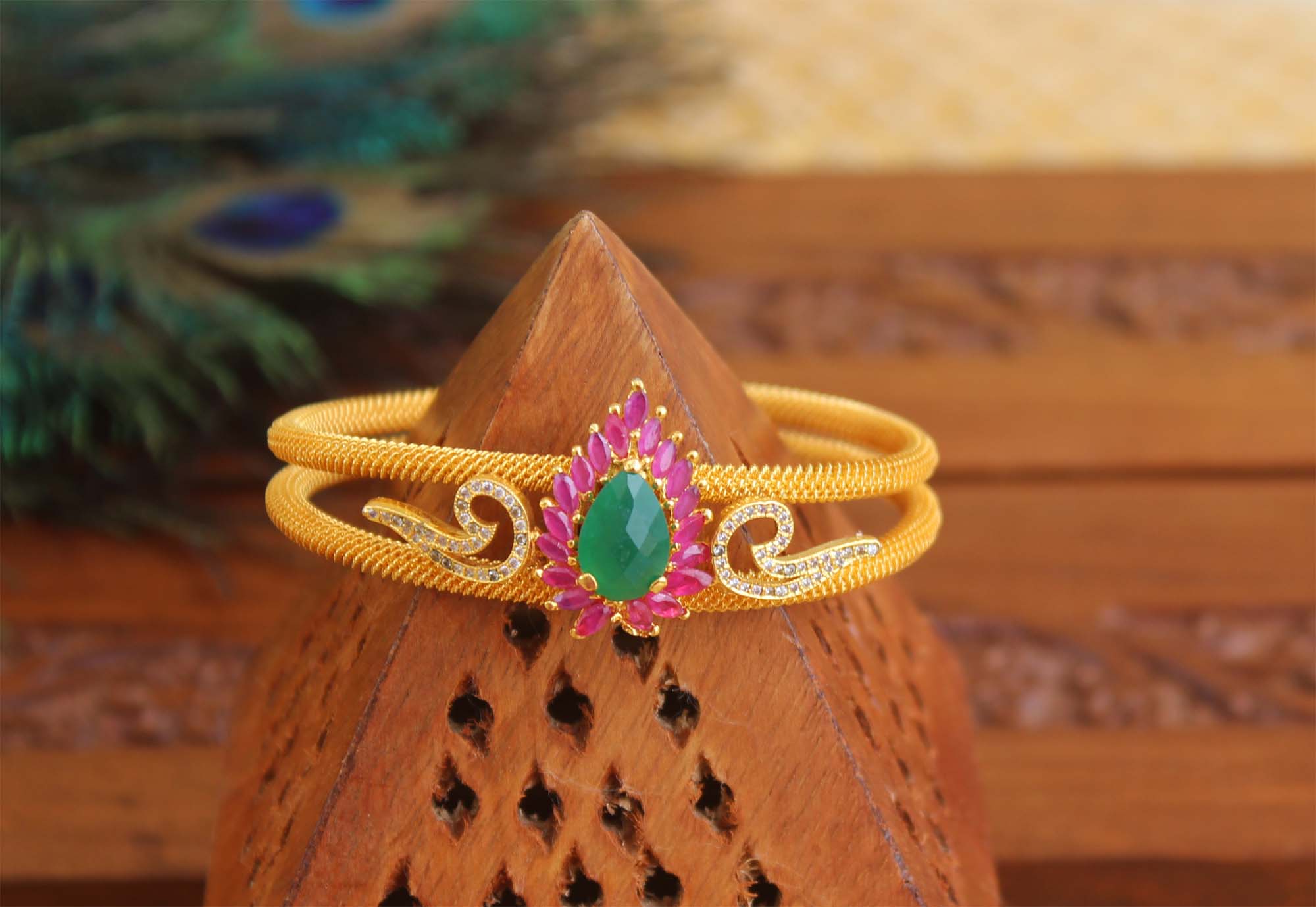 Multi Color Gold Plated Stone Kada T3081