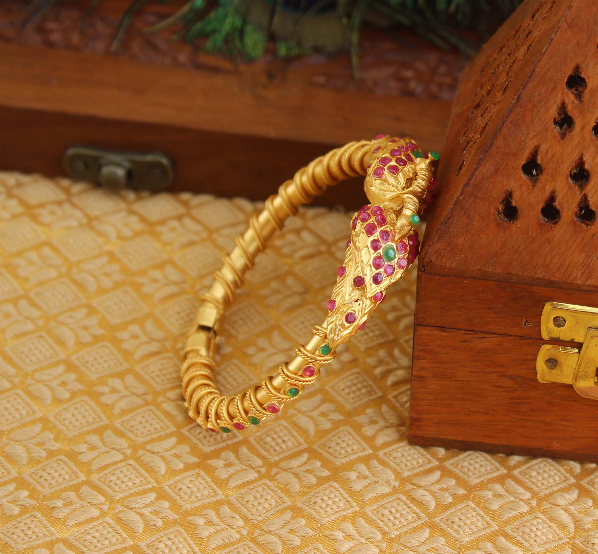 Gold Plated Peacock Multi Color Stone Kada T3086