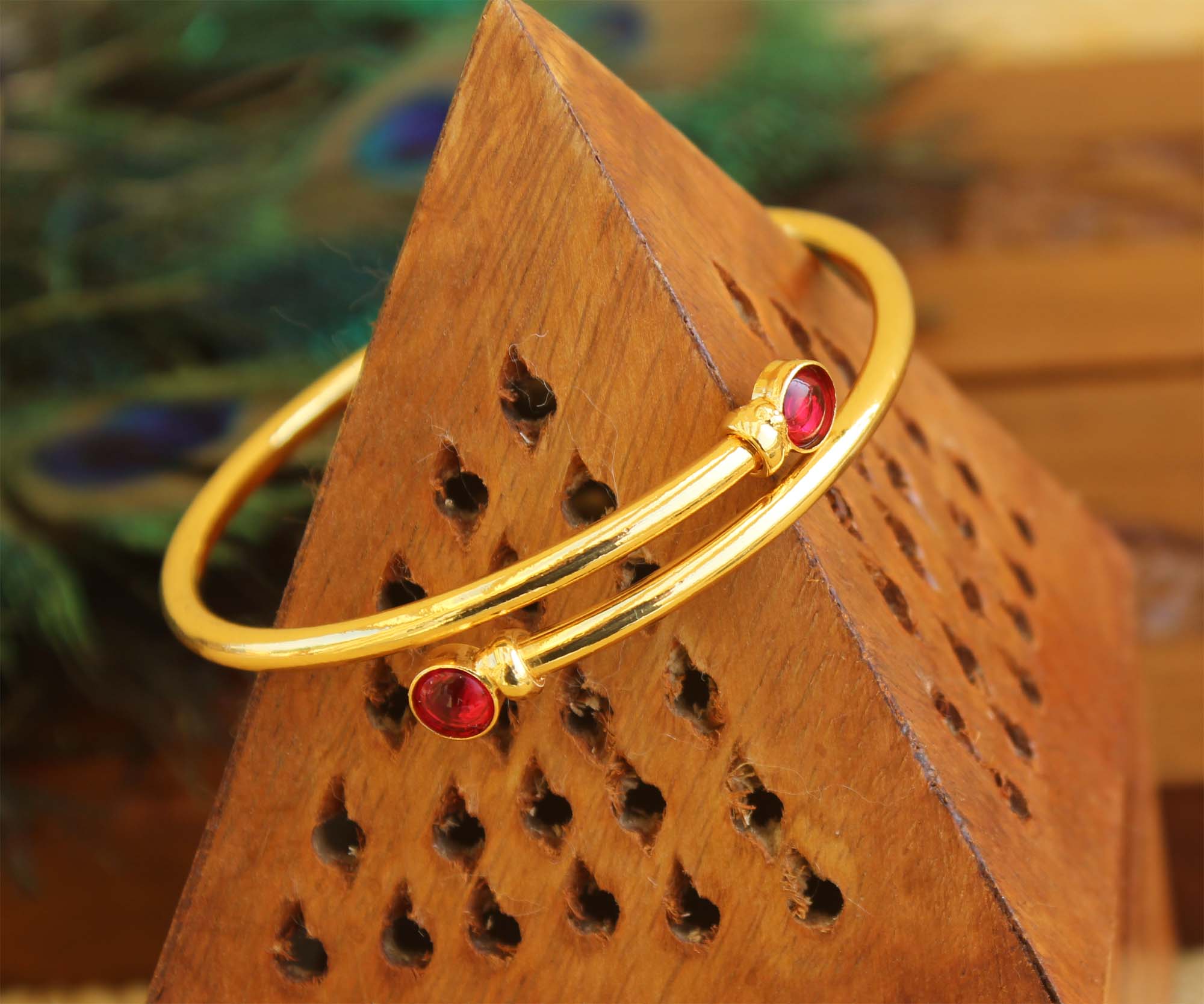 Gold Plated Pink Stone Bangle T3090