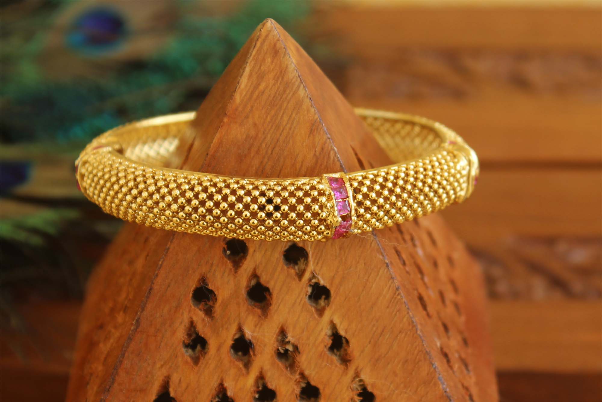 Gold Plated Ruby Stone Bangle T2986