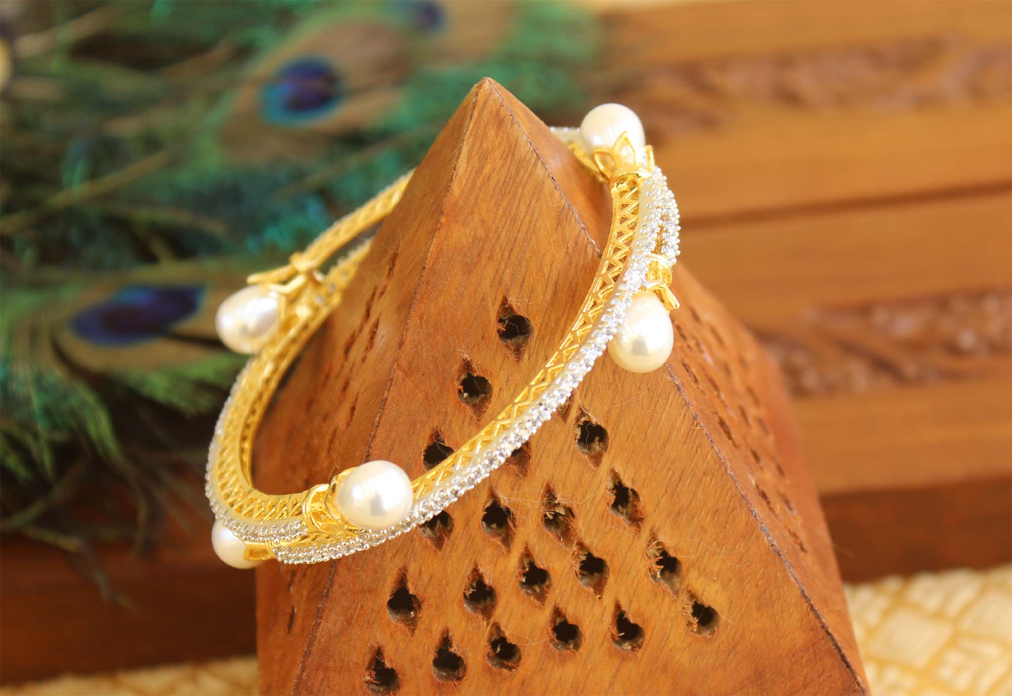 CZ Stone Gold Plated Pearl Bangle T2985