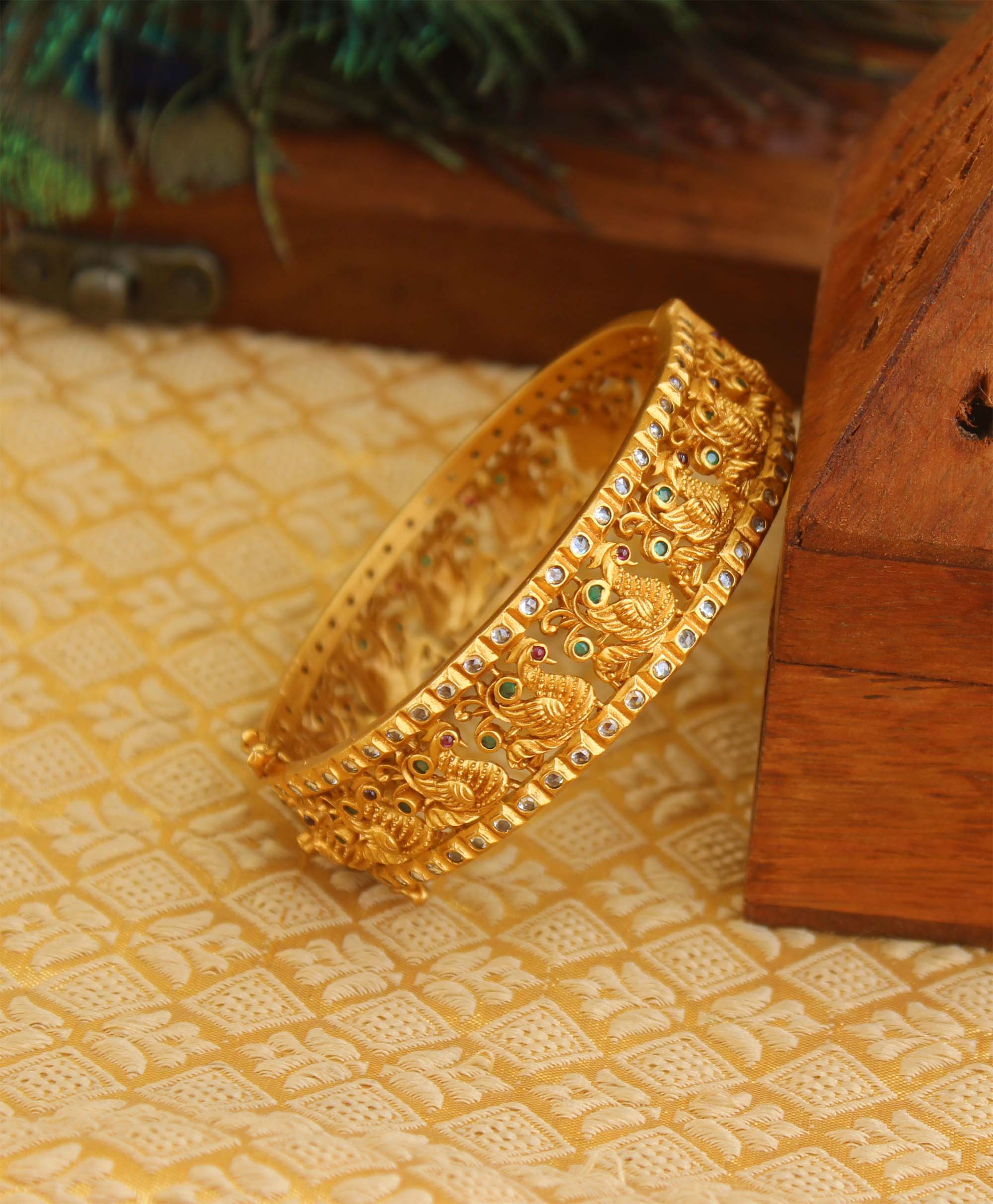 Antique Gold Plated Peacock Stone Bangle T3091